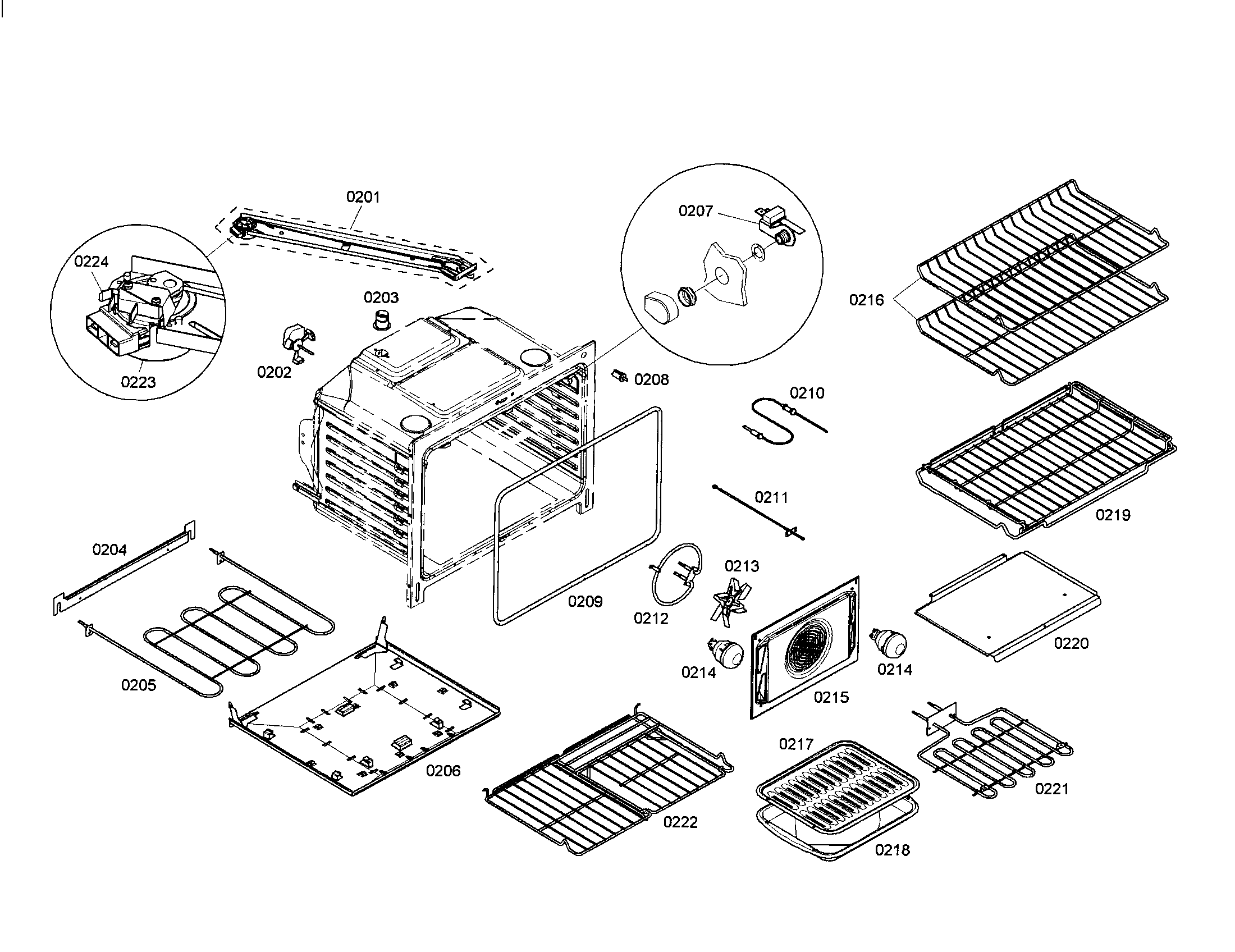 Bosch HEI7152U/01 burner/broil/racks diagram