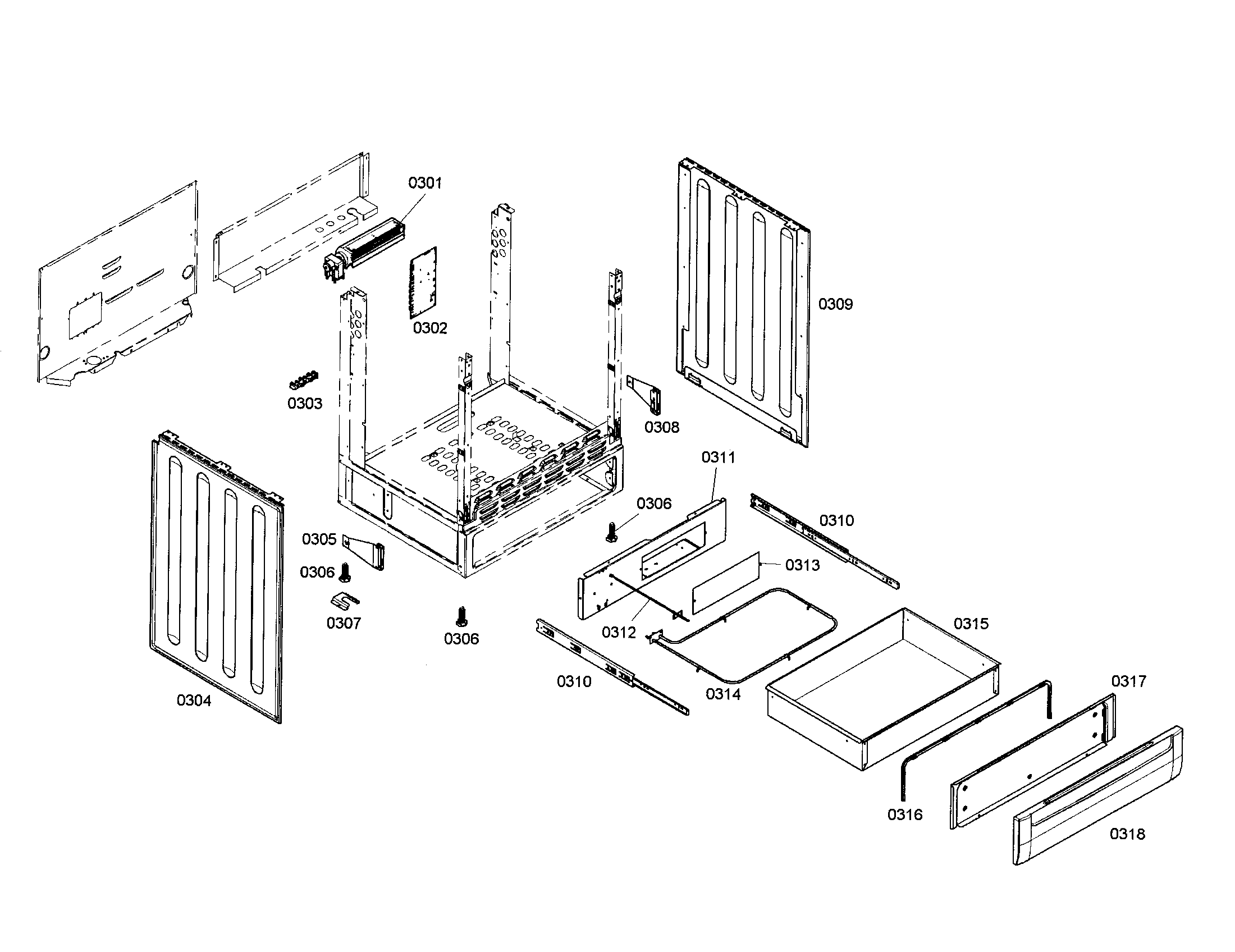 Bosch HEI7152U/01 side panels/drawer diagram