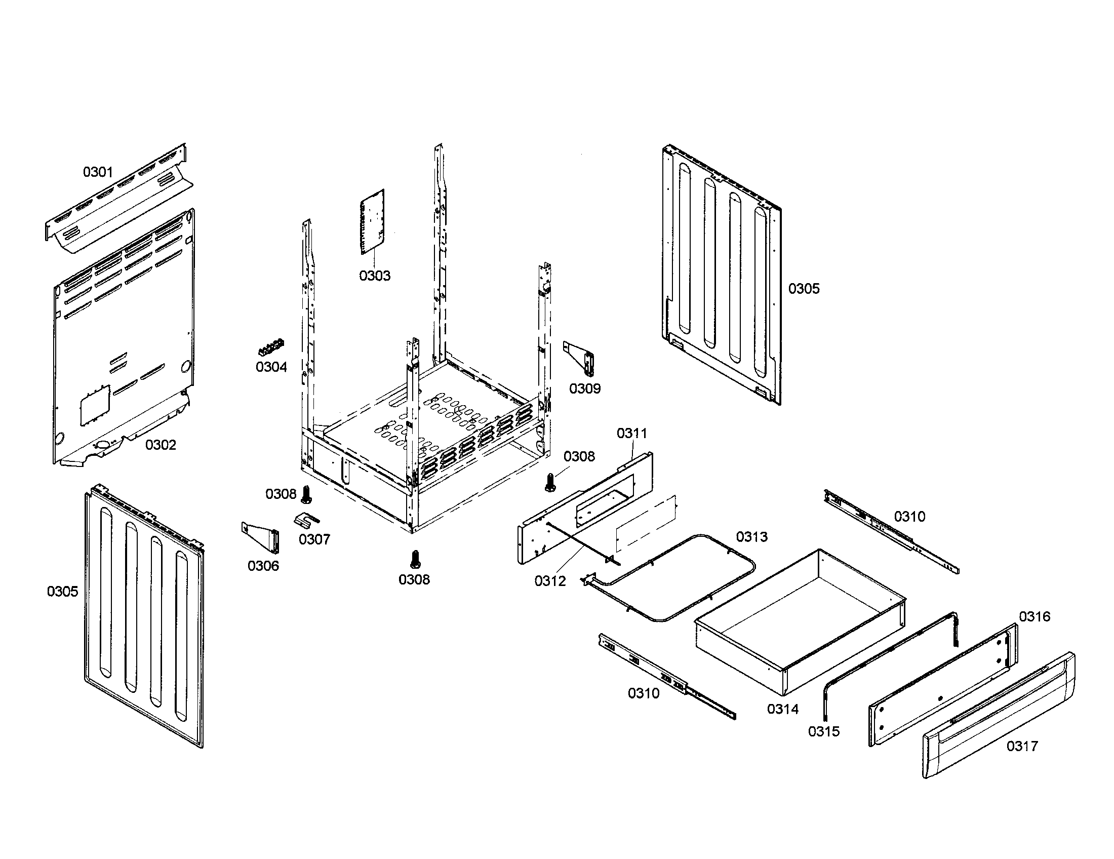 Bosch HES7062U/01 side panels/drawer diagram