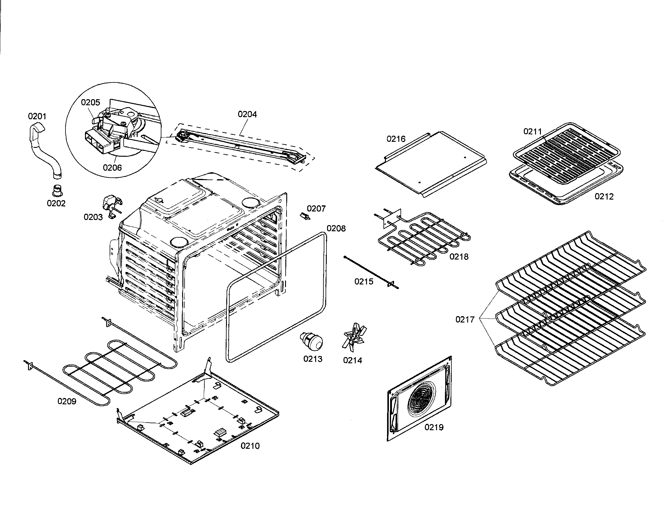 Bosch HES5062U/01 cabinet/burner/broil diagram
