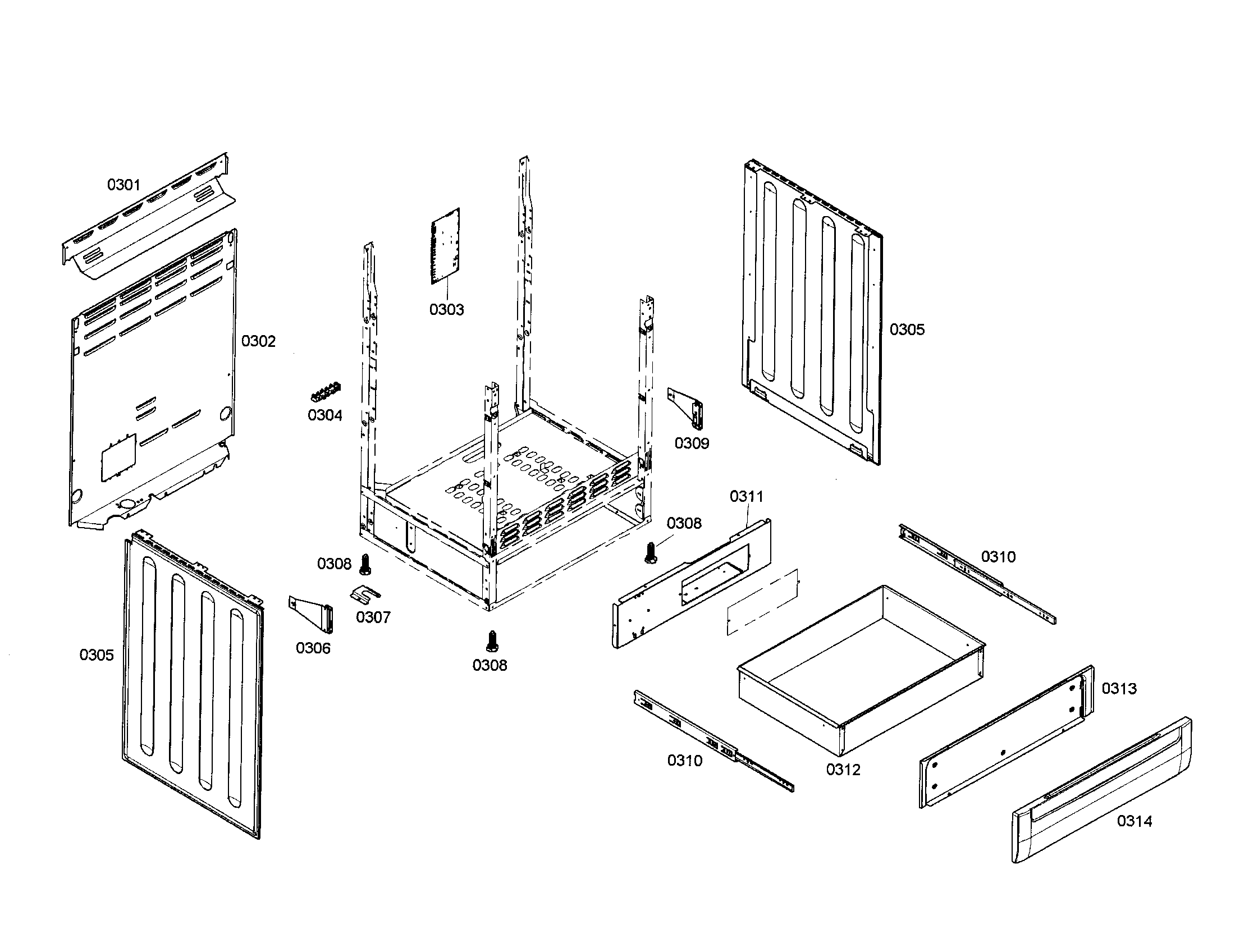 Bosch HES5062U/01 side panels/drawer diagram