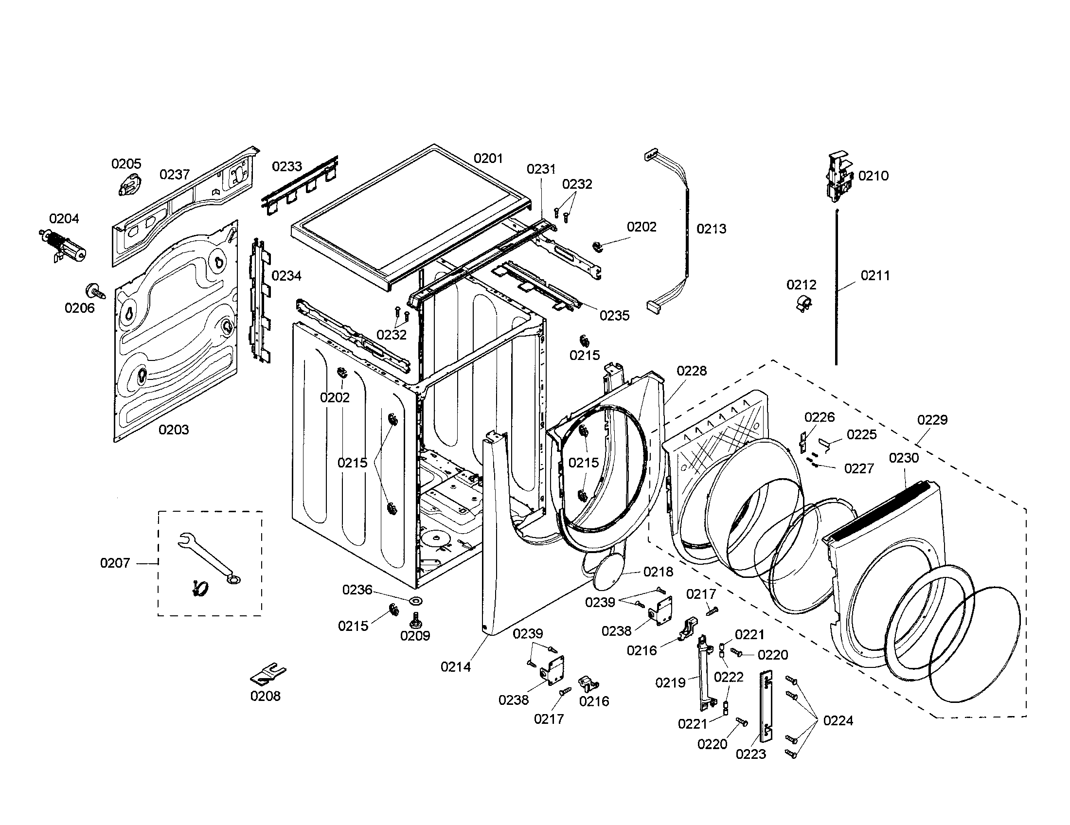 Bosch WFMC2201UC/02 cabinet/door diagram