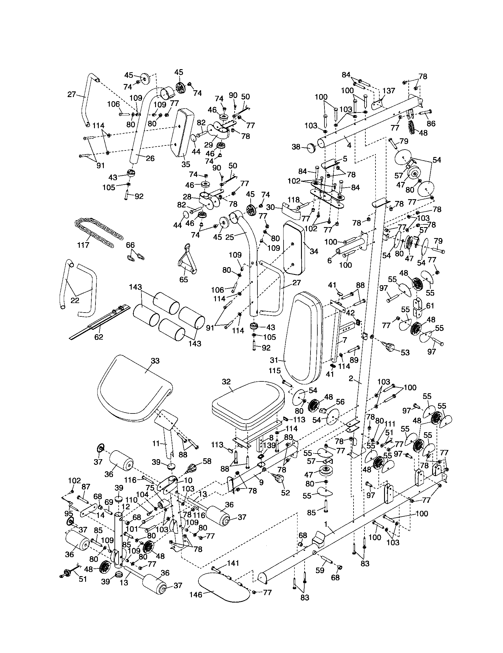 Weider 831146230 base/seat/top frame diagram