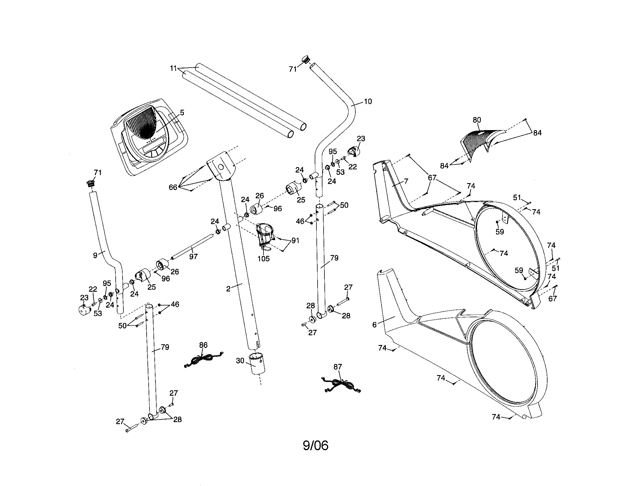 Proform 831286430 console/handlebars/side shields diagram
