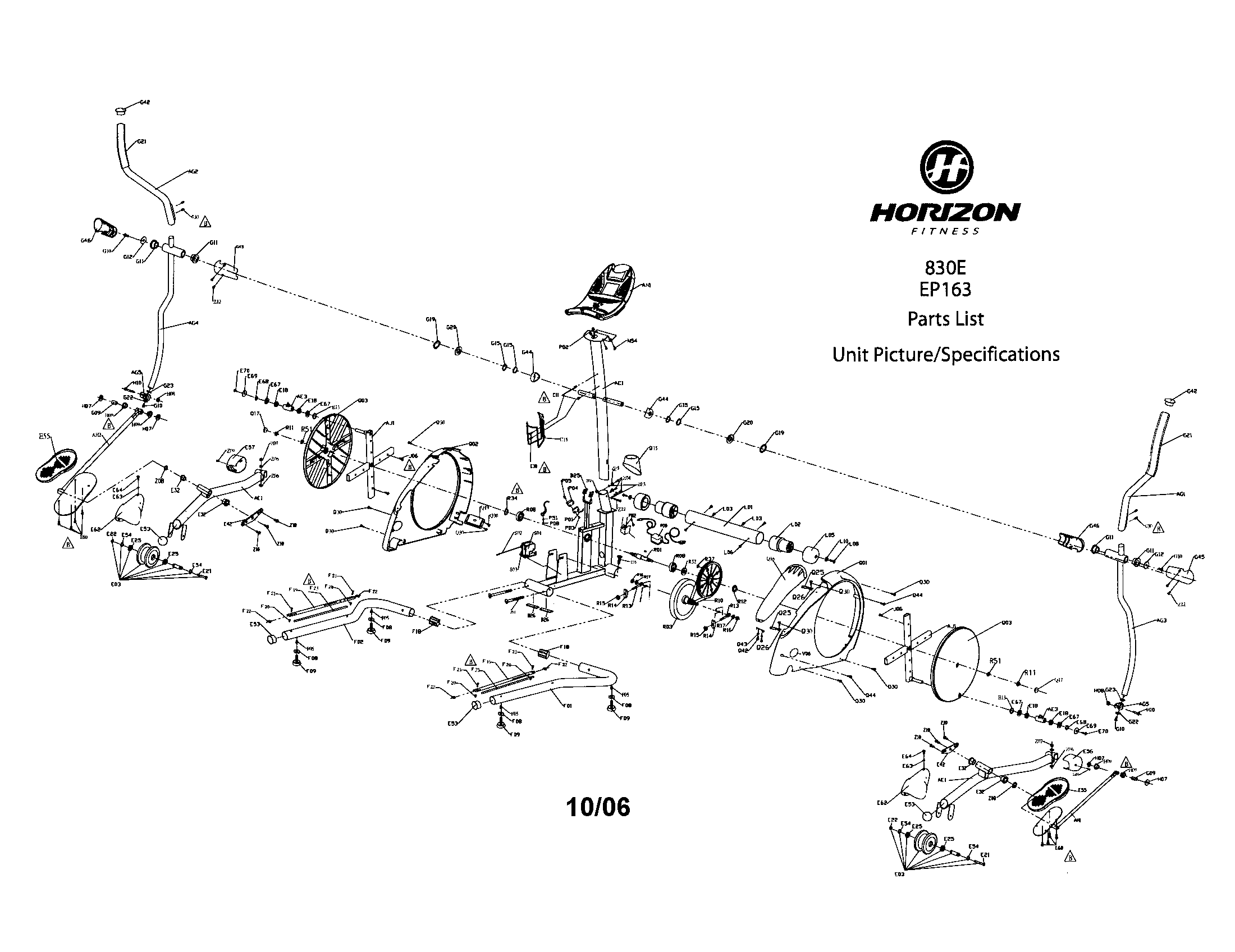 Horizon 830E elliptical diagram