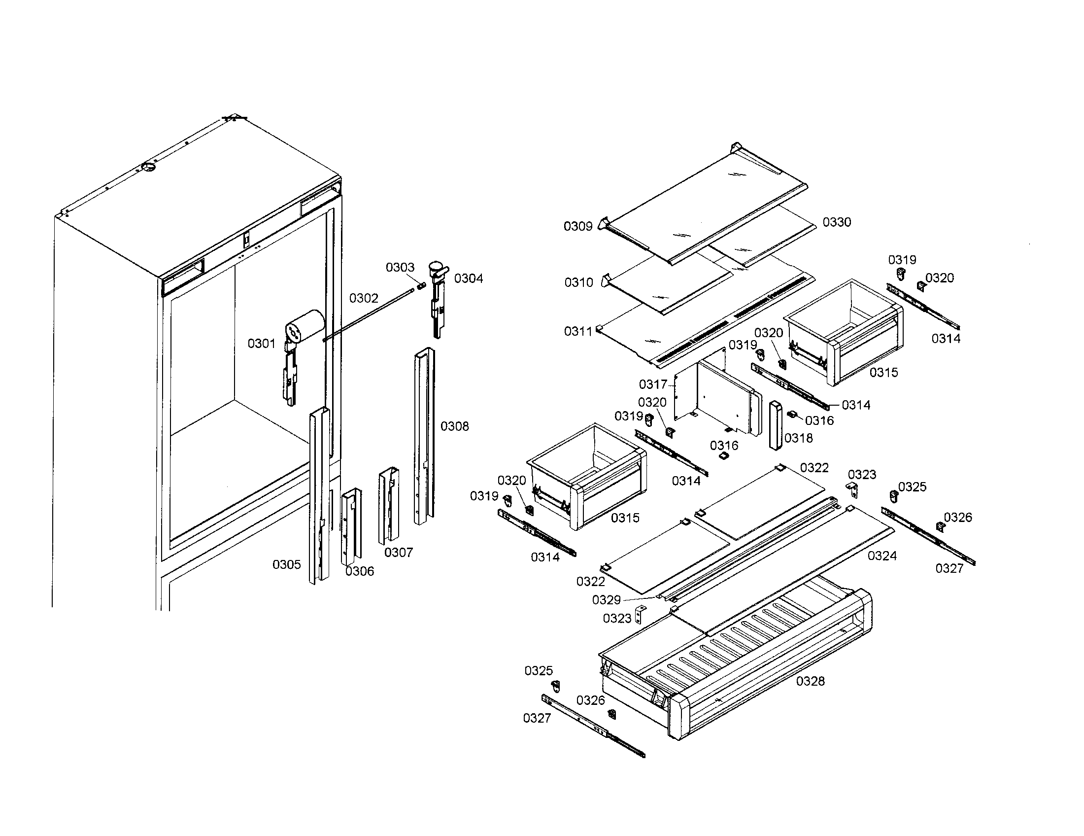 Thermador T36IB70NSP/04 shelves/drawers diagram