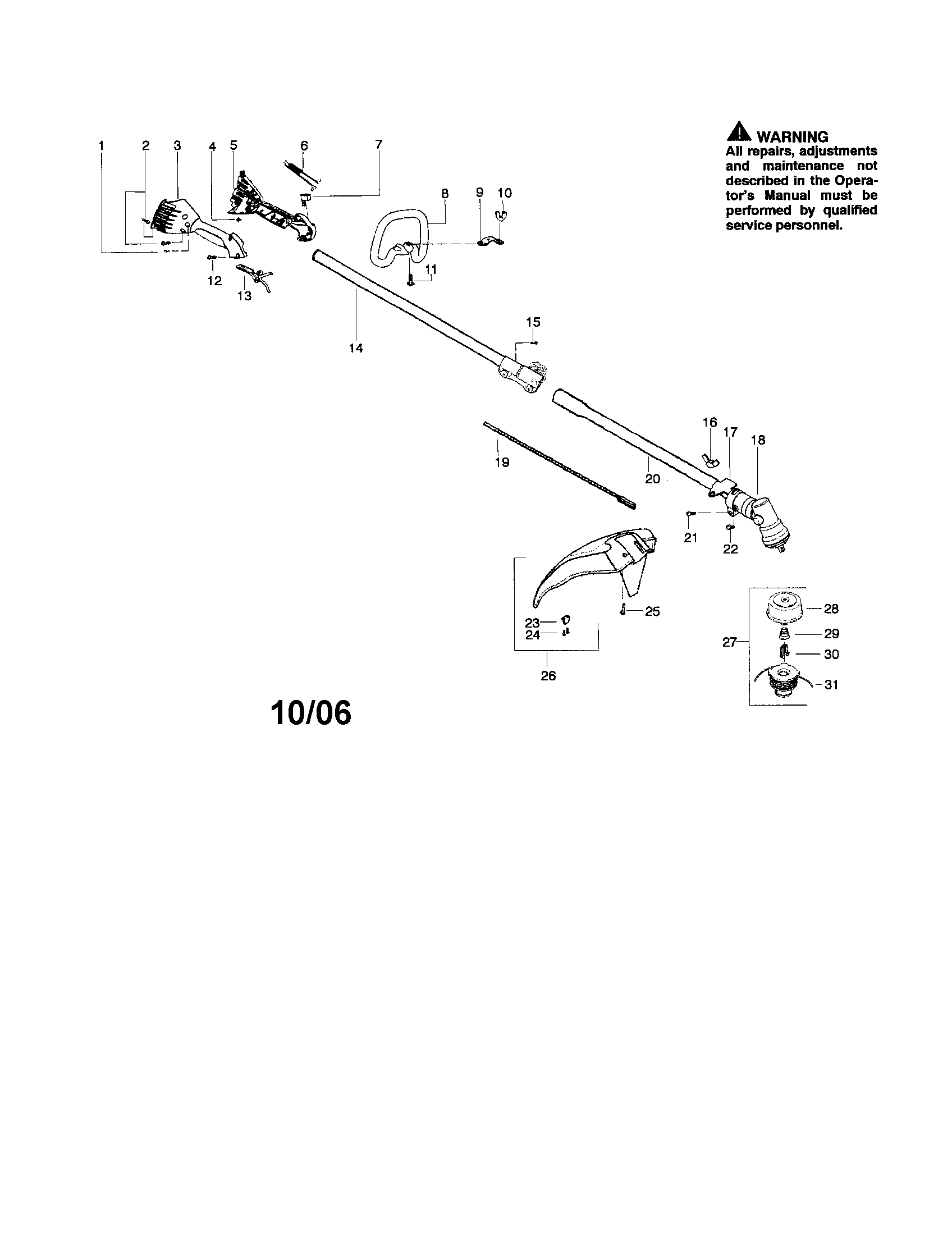 Poulan PP136 driveshat/shield/handle diagram