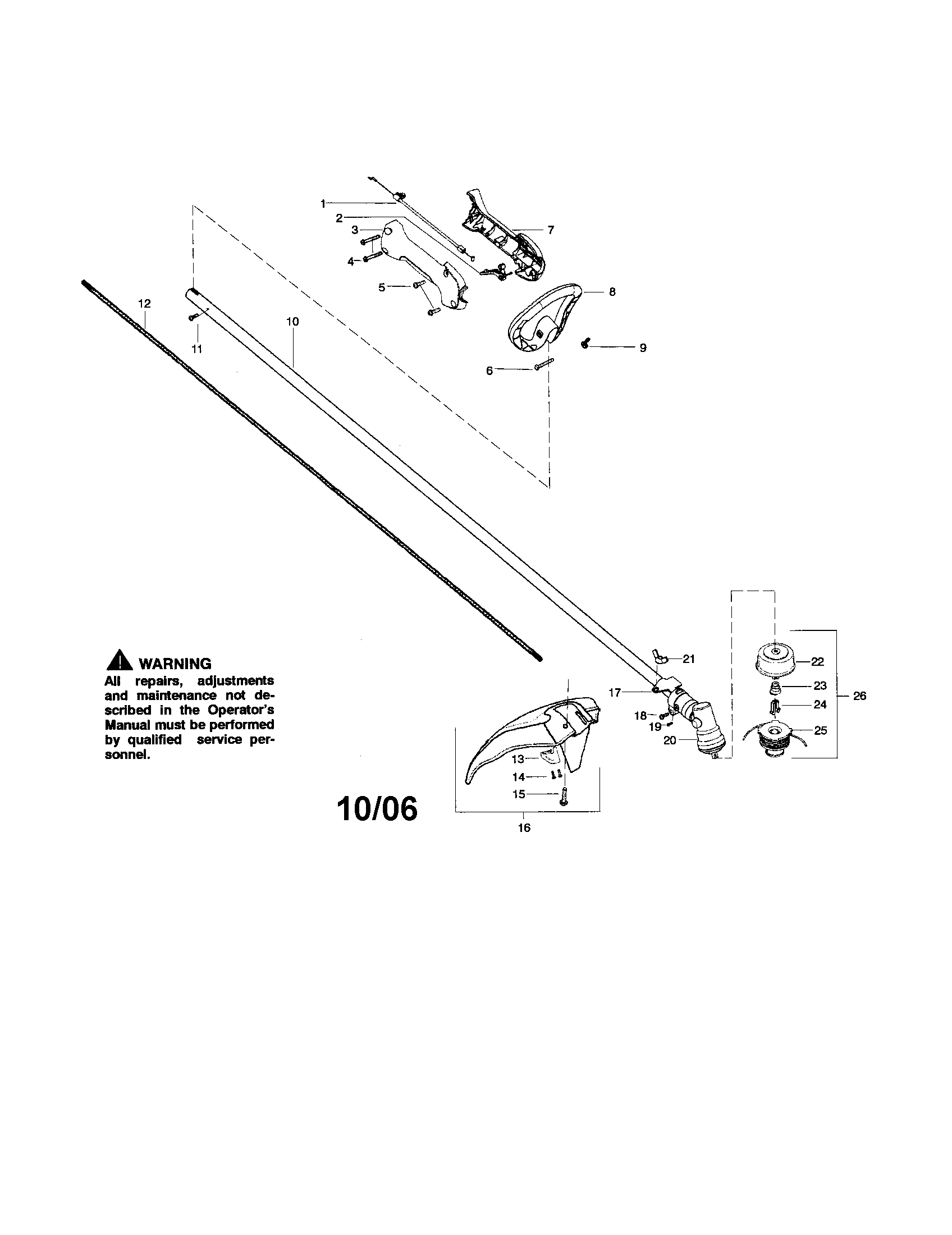 Weed Eater MX550 driveshaft/shield/handle diagram