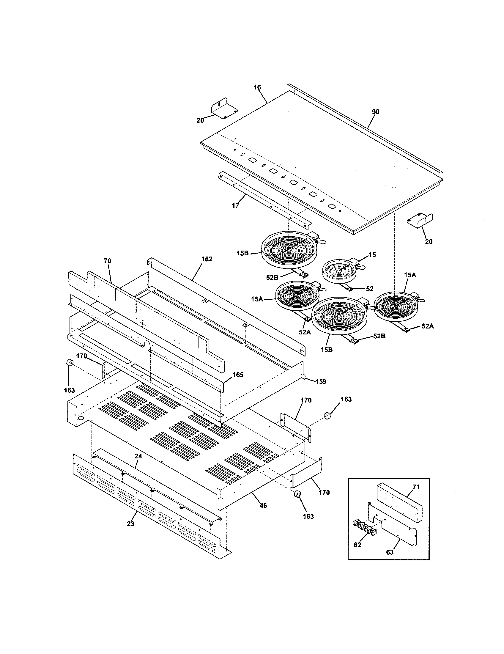 Frigidaire GLEC36S9EQB main top/surface units diagram