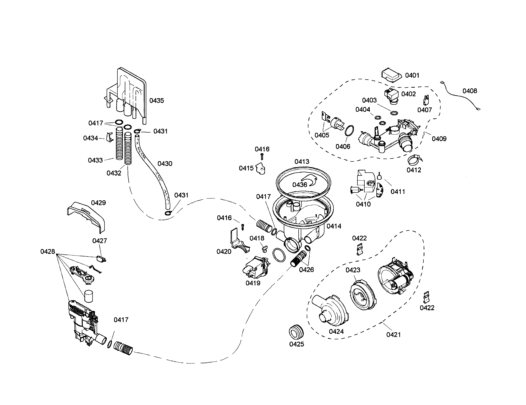 Kenmore Elite 63017303401 pump and heater assembly/sump diagram