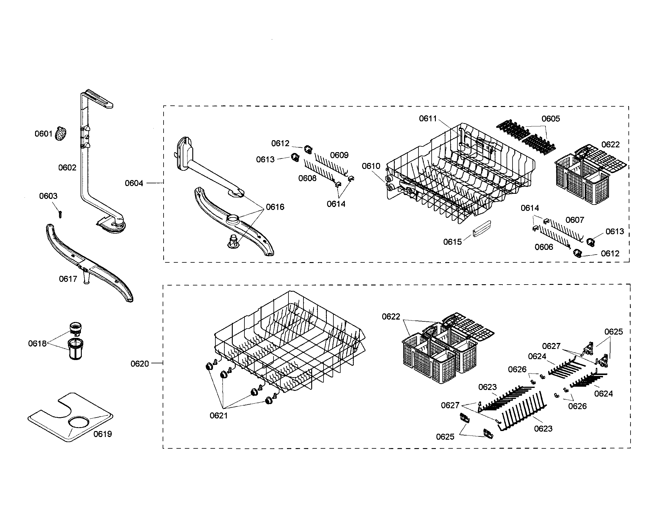 Kenmore Elite 63017303401 racks/spray arm diagram