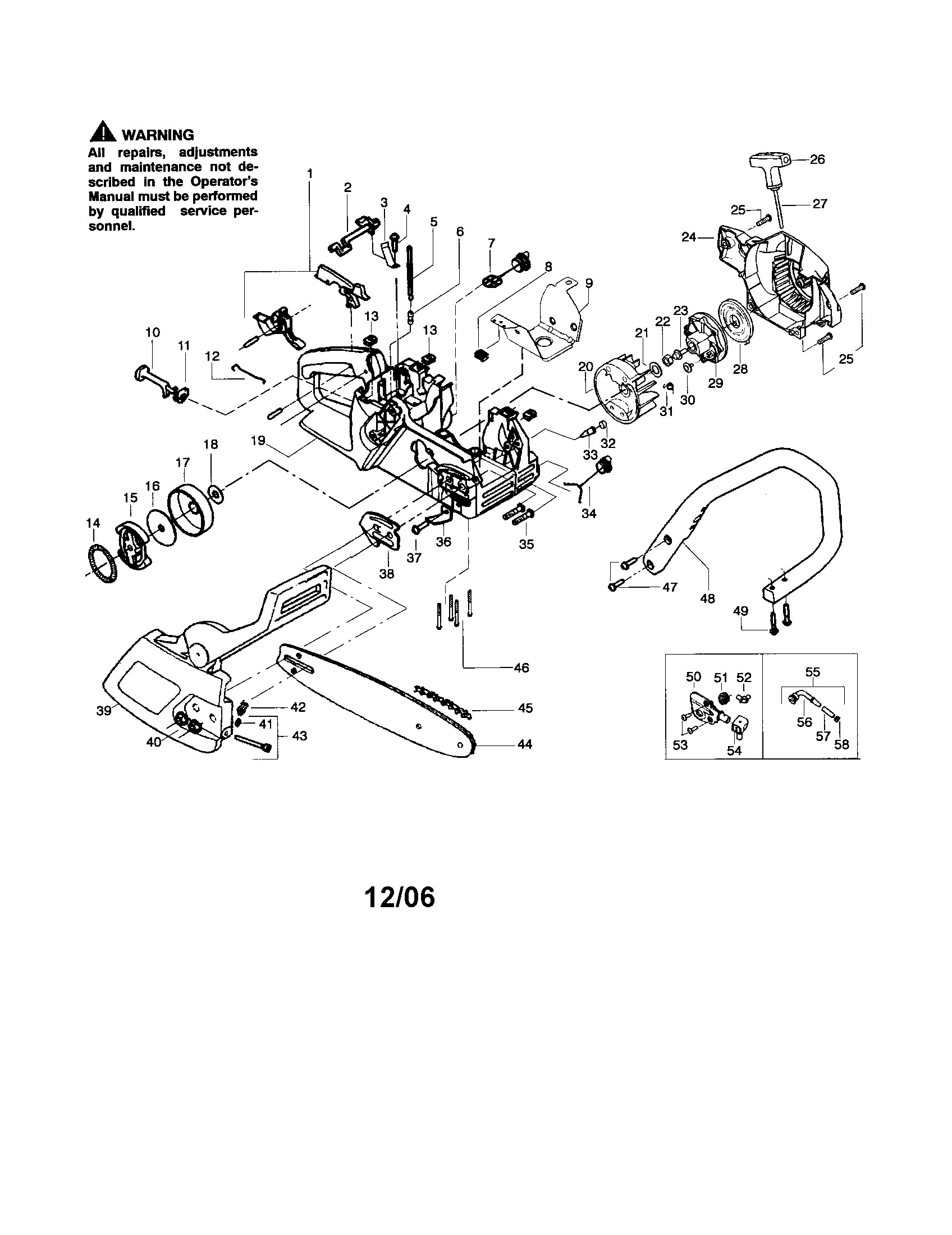 Poulan 2050LE TYPE 1 chassis/bar/handle diagram