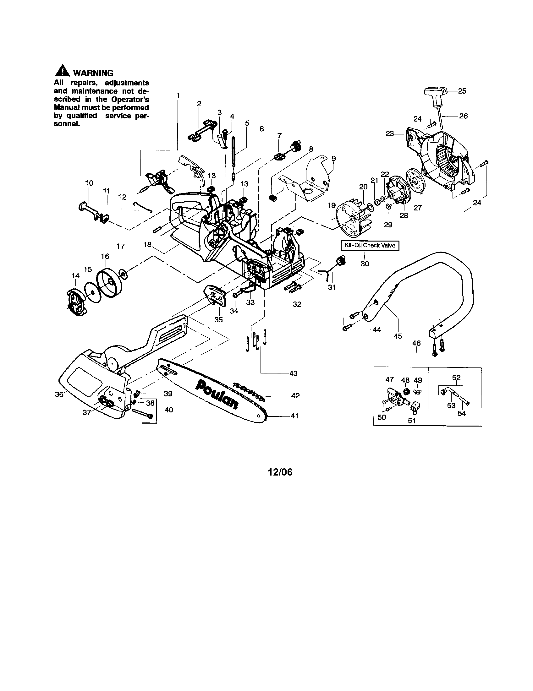 Poulan 2050LE TYPE 2 chassis/bar/handle diagram