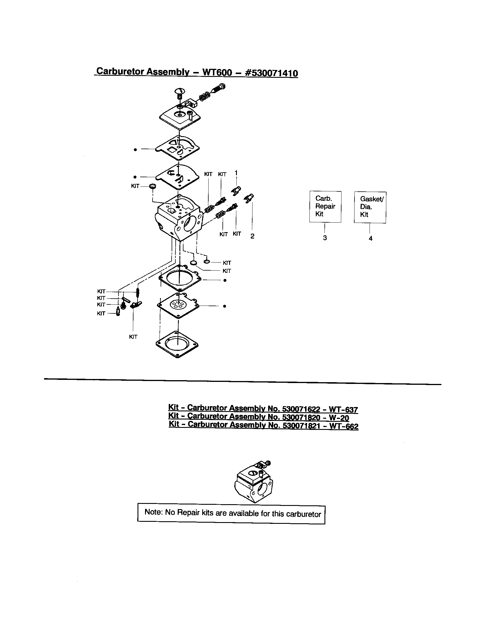 Poulan 2050LE TYPE 2 carburetor wt600 - #530071410 diagram