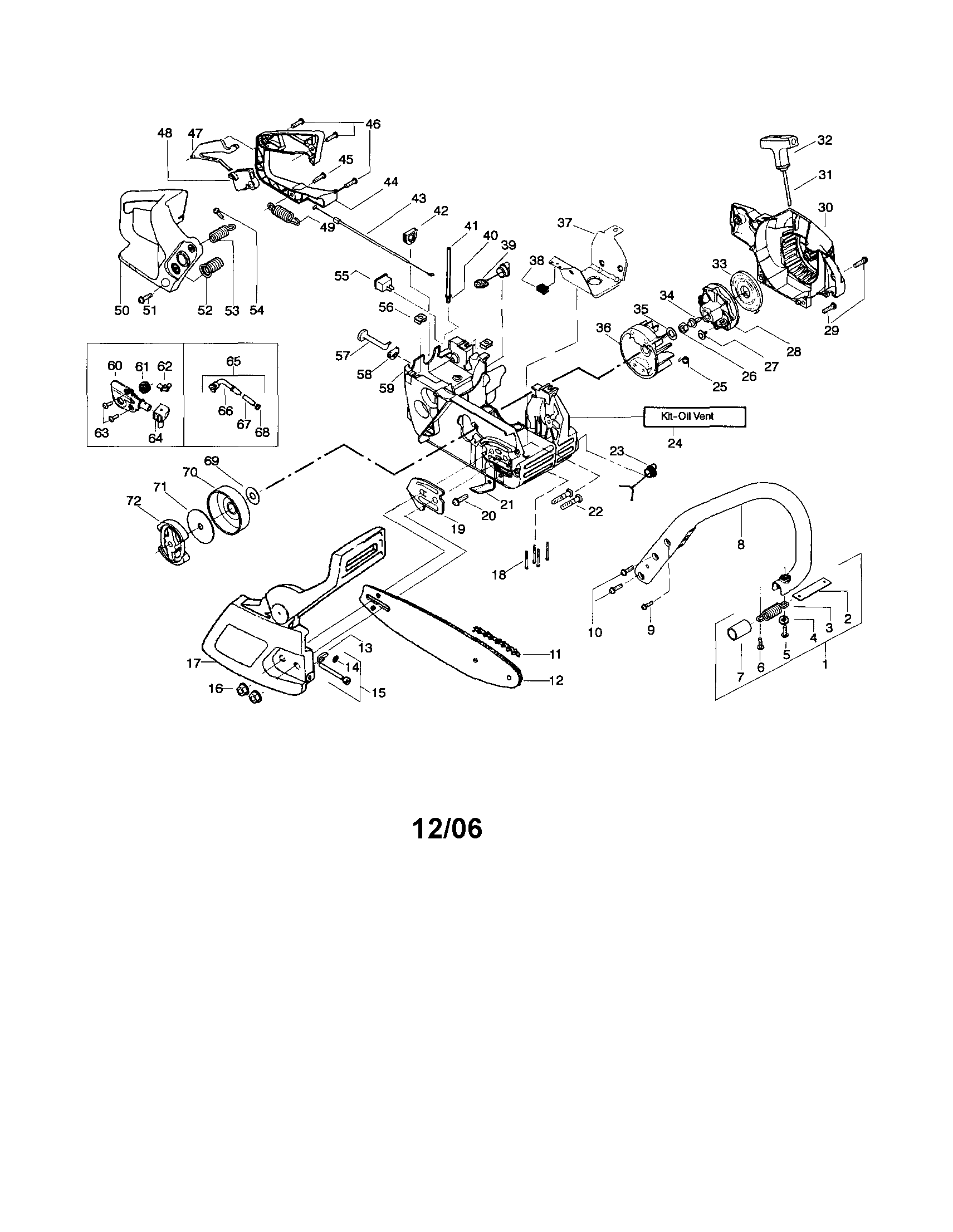 Poulan 2250LE TYPE 1 chassis/bar/handle diagram