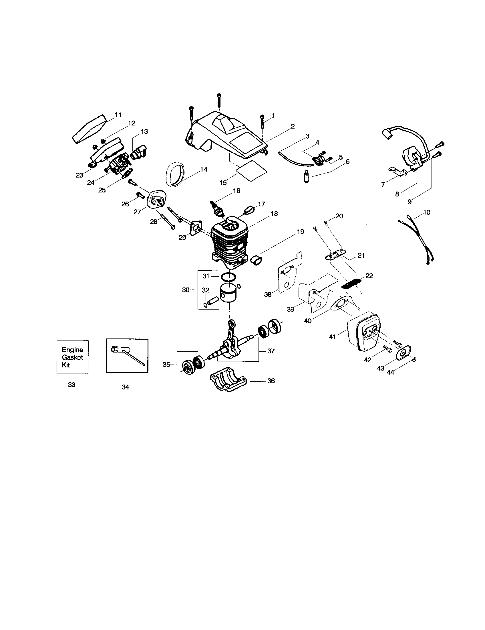Poulan 2250LE TYPE 1 shield/cylinder/crankshaft diagram