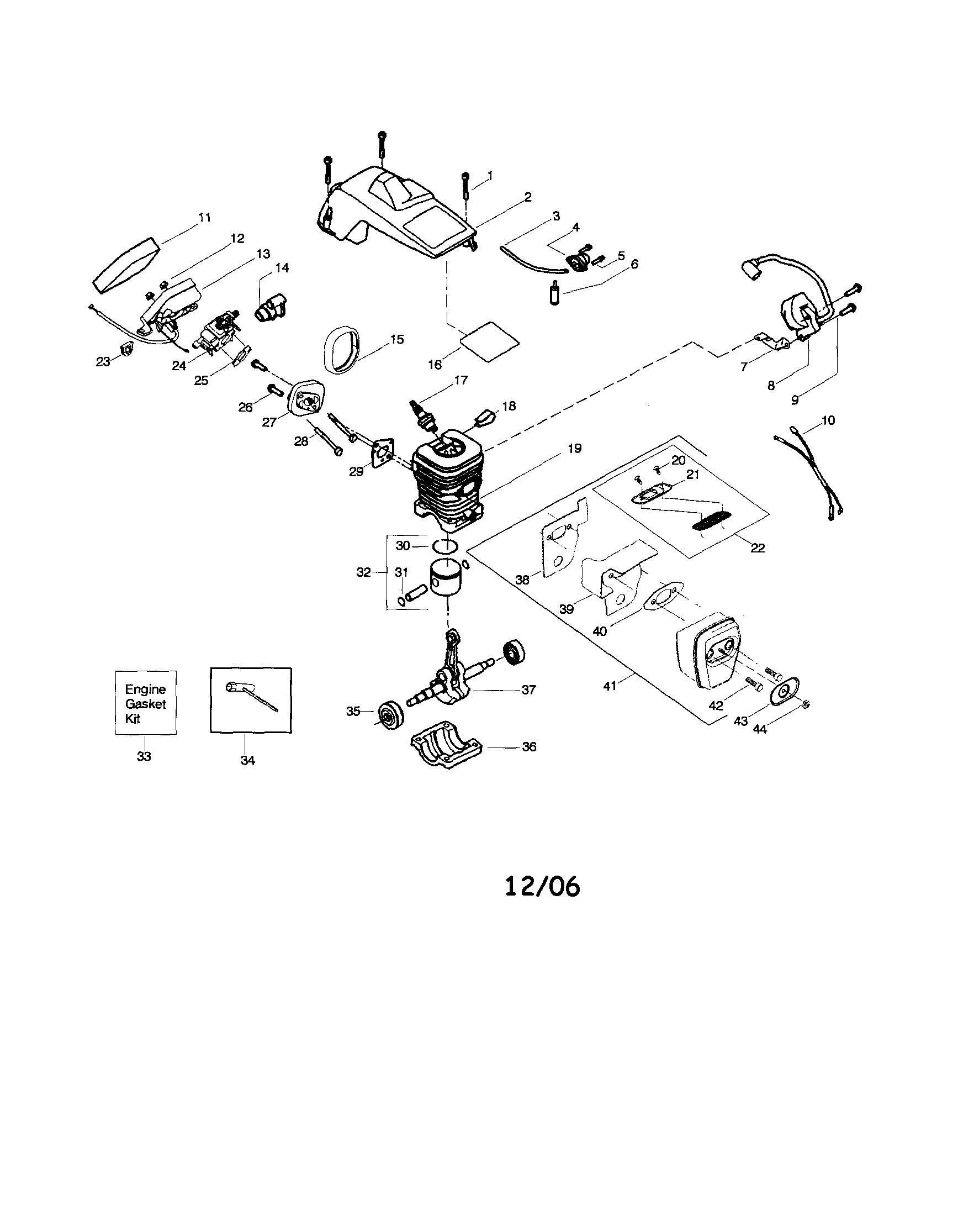 Poulan 2250LE TYPE 2 shield/cylinder/crankshaft diagram