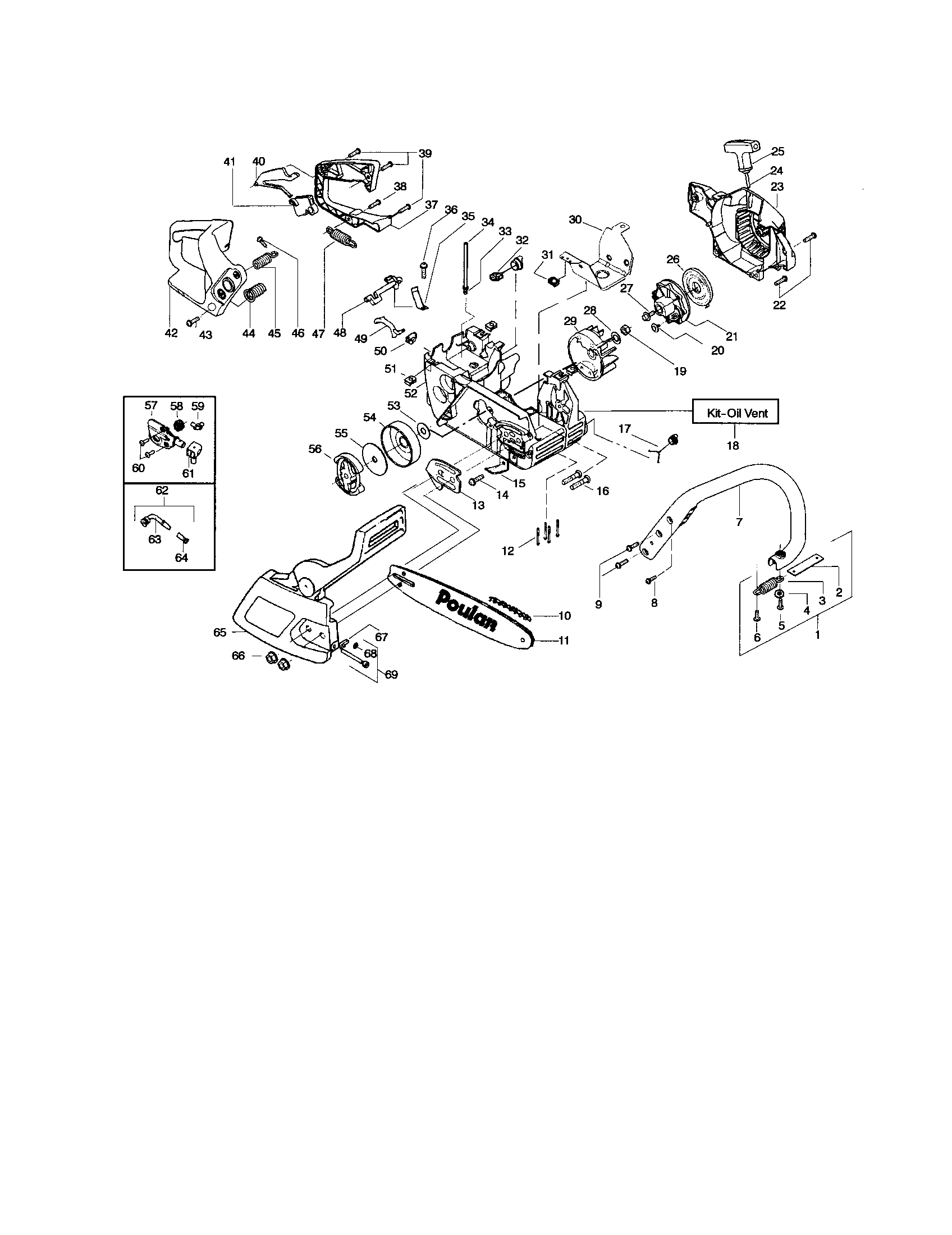 Poulan 2250LE TYPE 2 chassis/bar/handle diagram