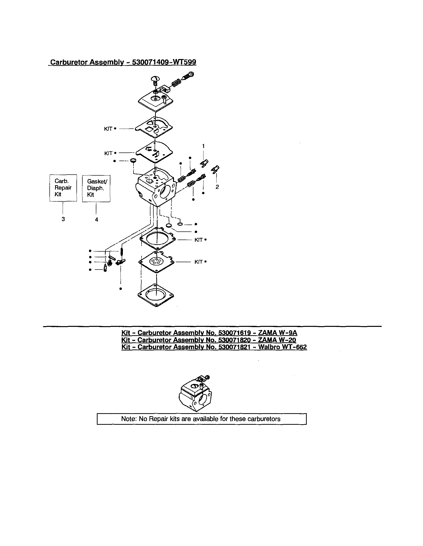 Poulan 2250LE TYPE 2 carburetor 530071409 - wt599 diagram
