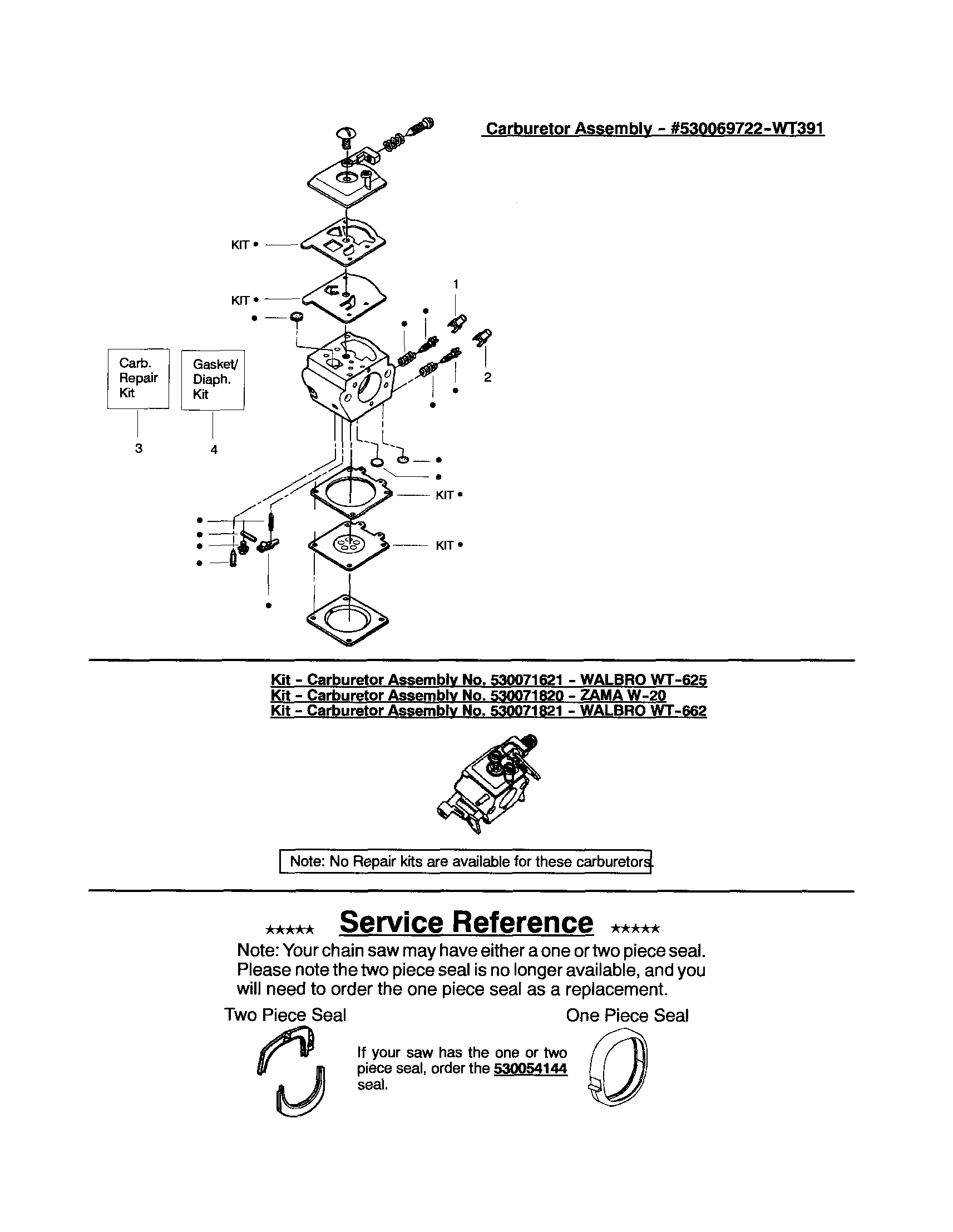 Poulan 220 TYPE 1-3 carburetor #530069722 - wt391 diagram