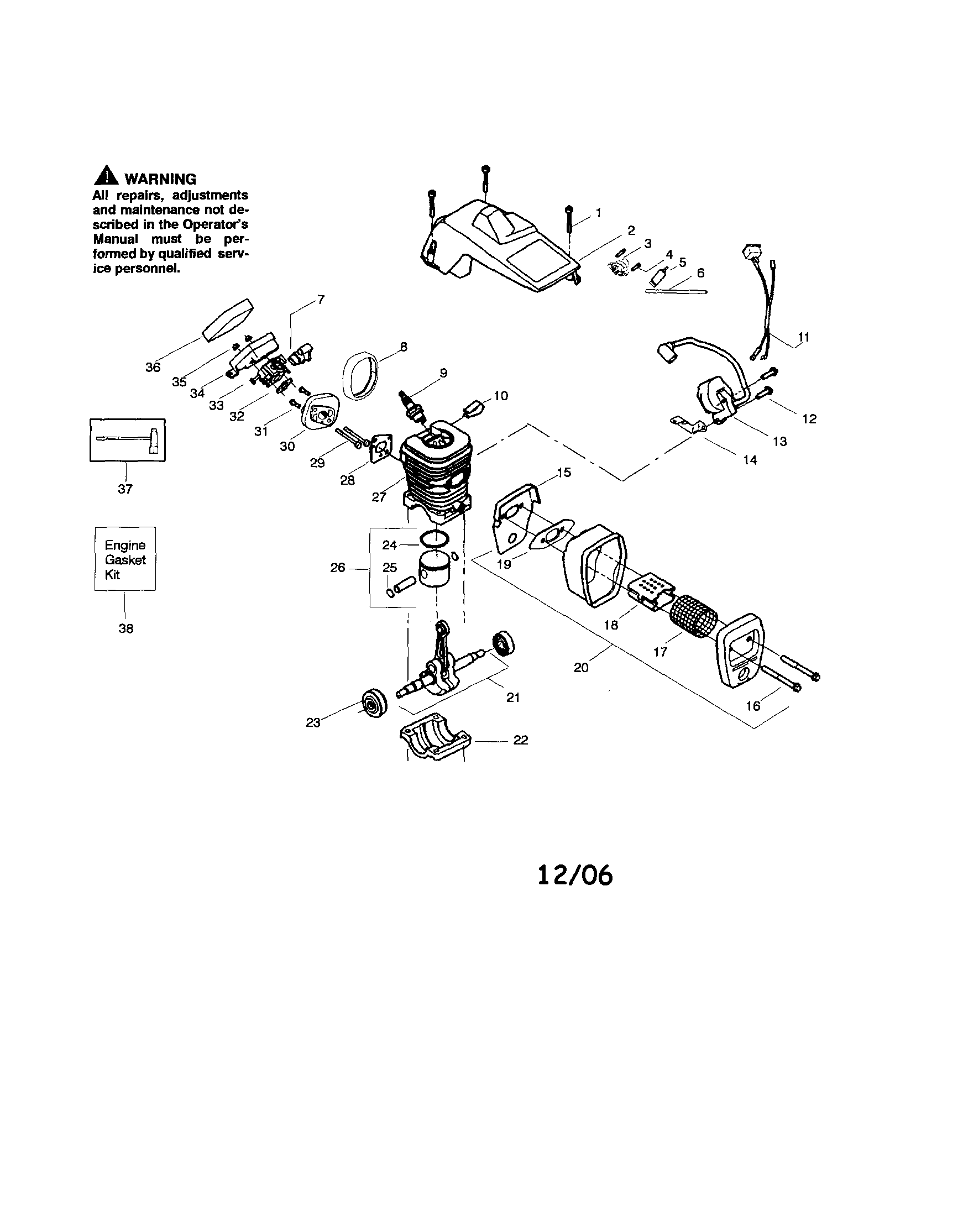 Poulan 220 TYPE 4 shield/cylinder/crankshaft diagram