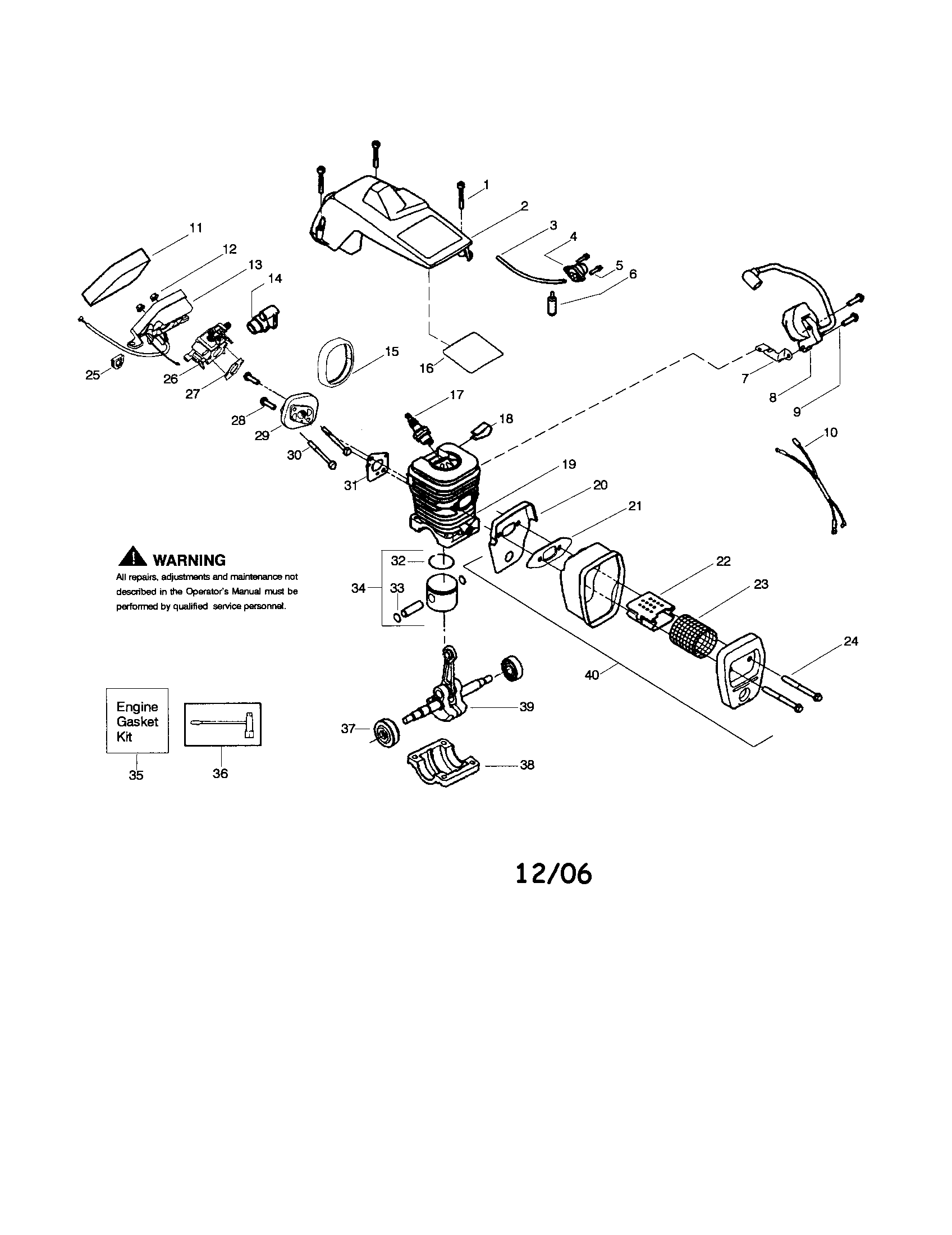 Poulan 220 TYPE 5 shield/cylinder/crankshaft diagram