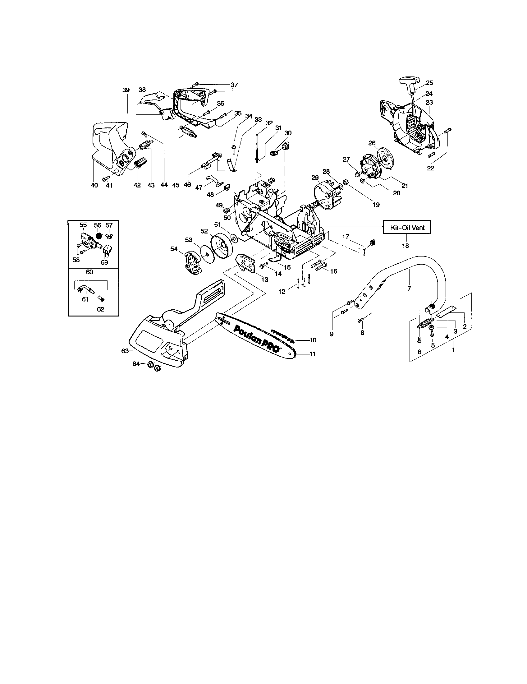 Poulan 220 TYPE 5 chassis/bar/handle diagram