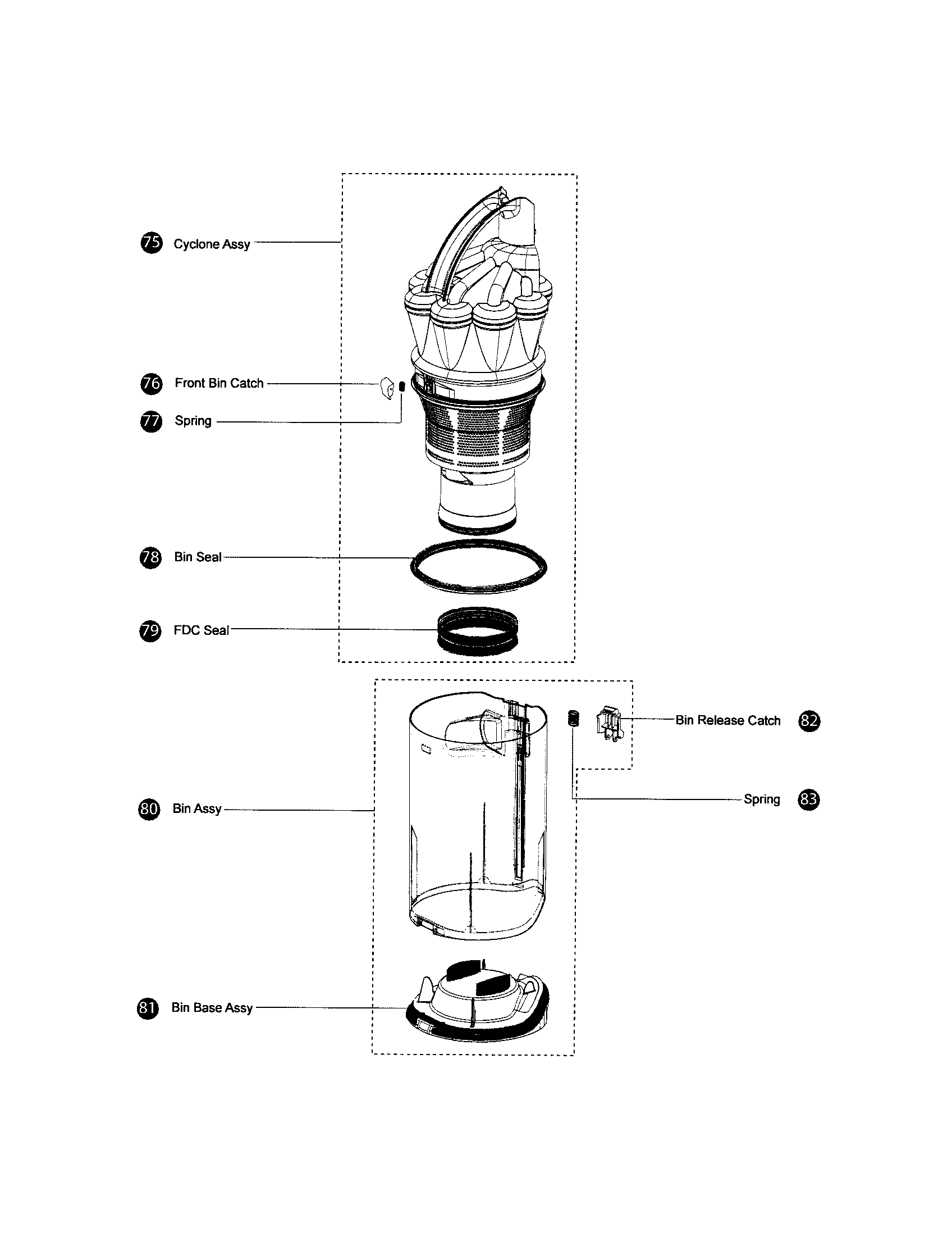 Dyson DC17 cyclone/bin diagram
