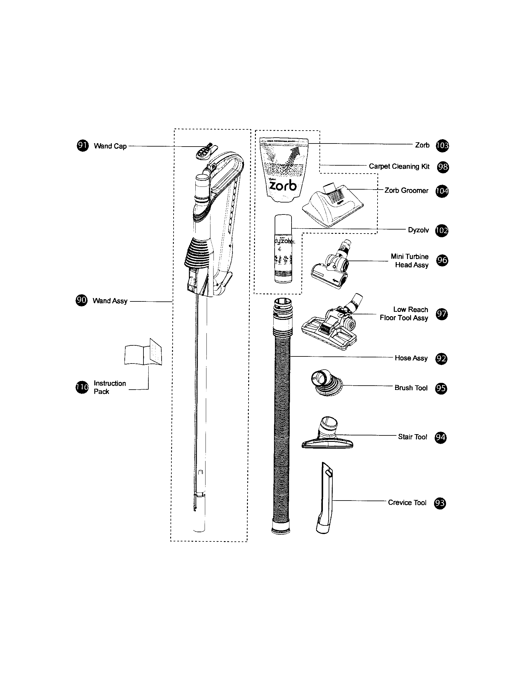 Dyson DC17 wand/hose diagram