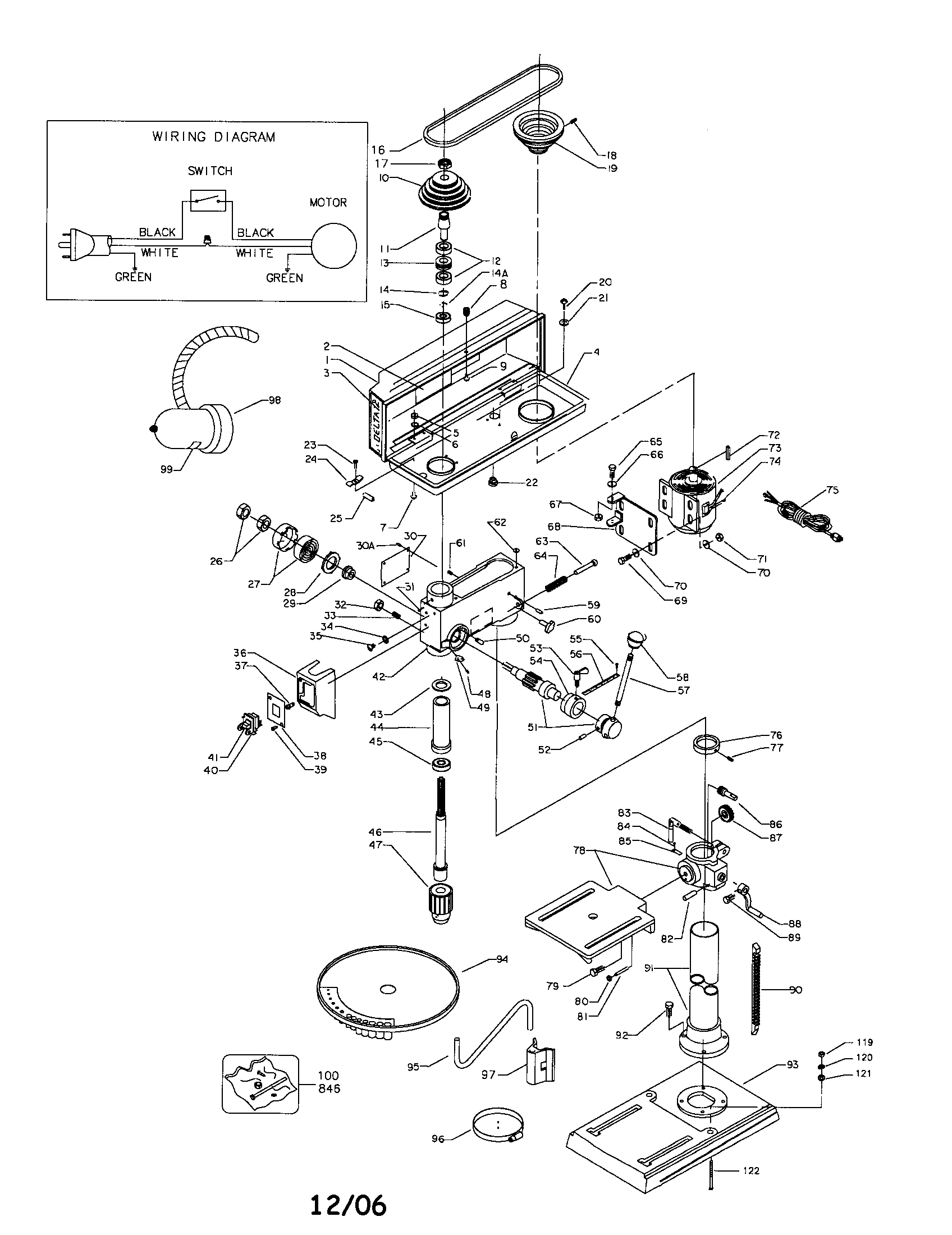 Delta DP300L TYPE 1 drill press diagram