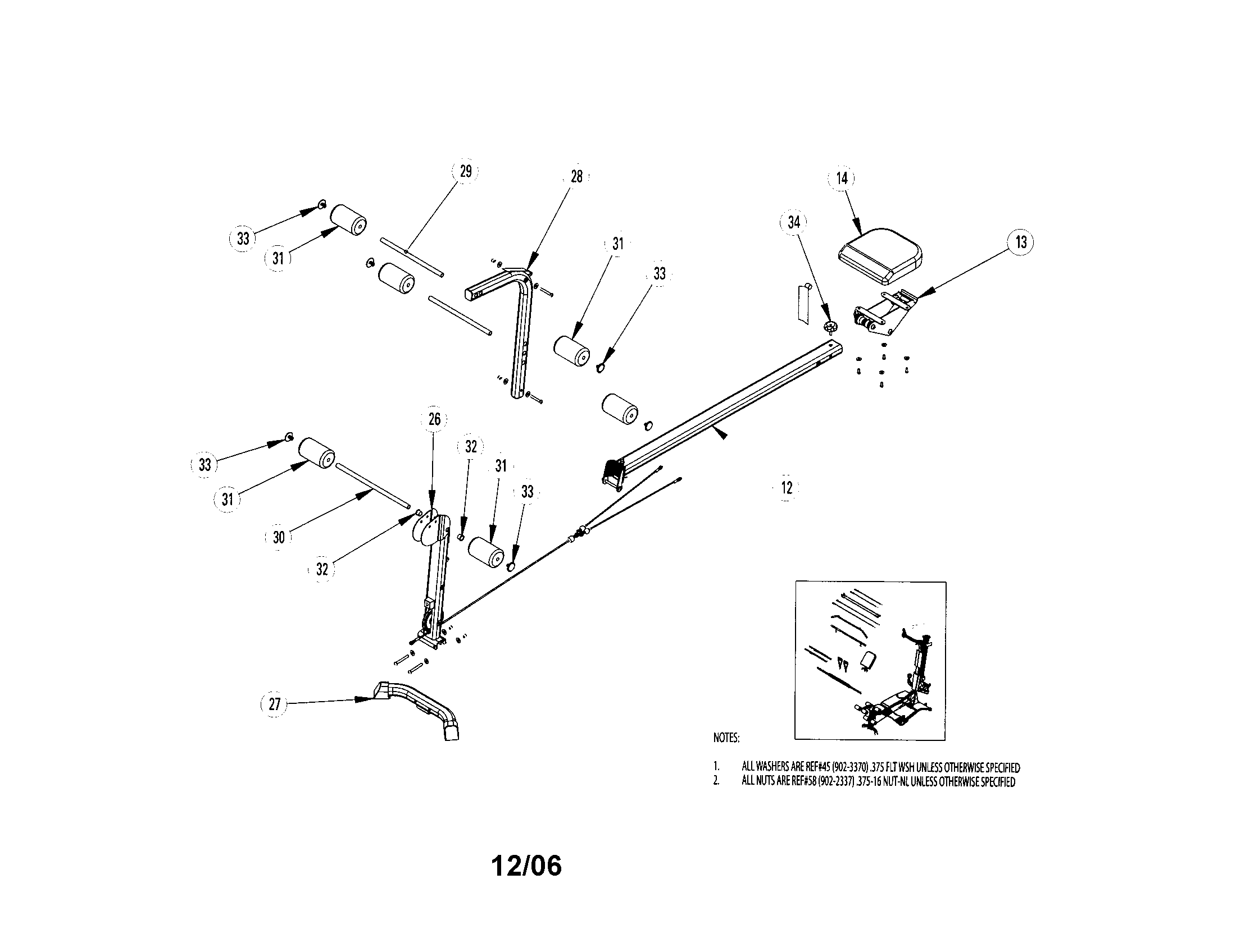 Bowflex BLAZE seat/rear leg base diagram