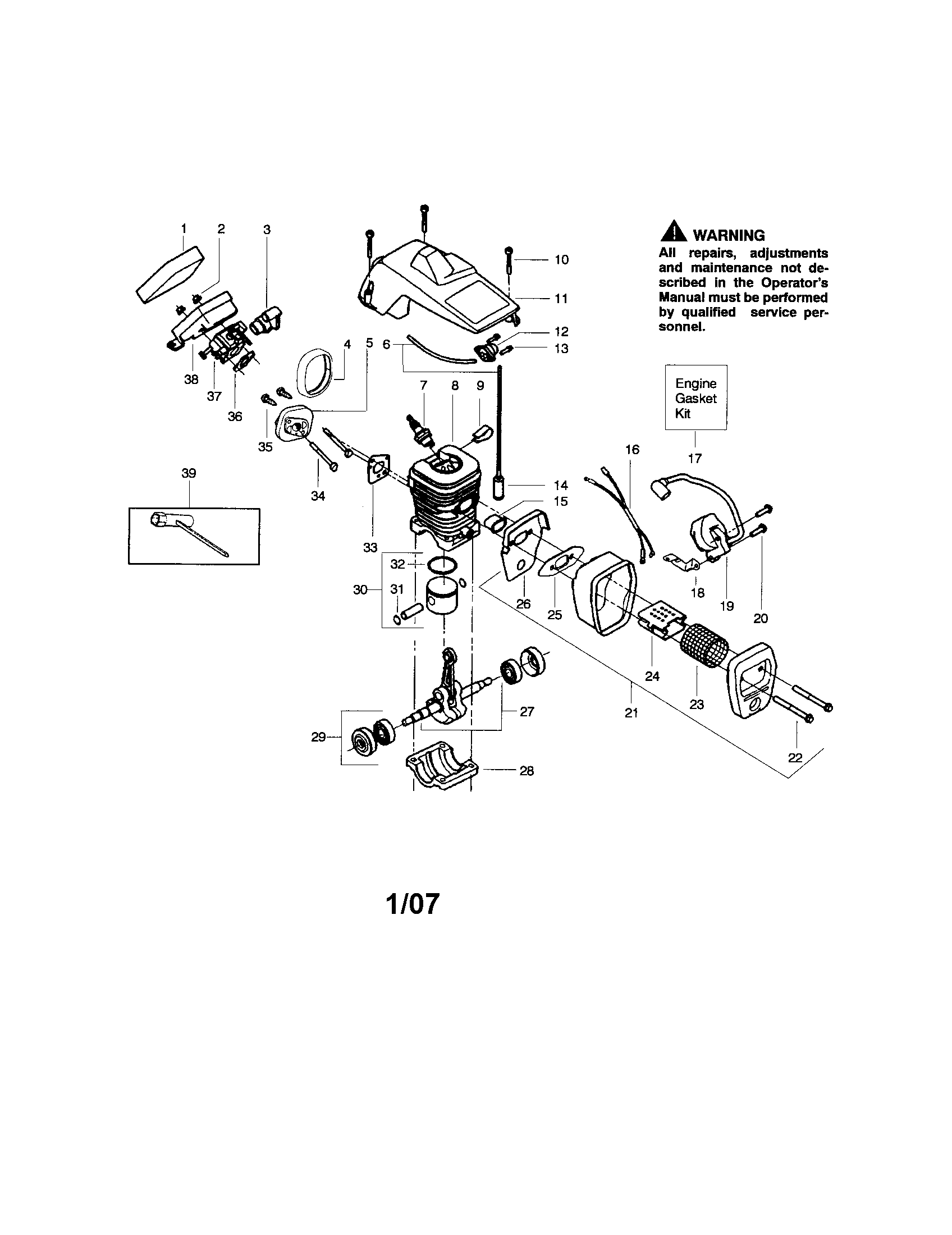Poulan 2150 PR TYPE 1-5 shield/cylinder/crankshaft diagram