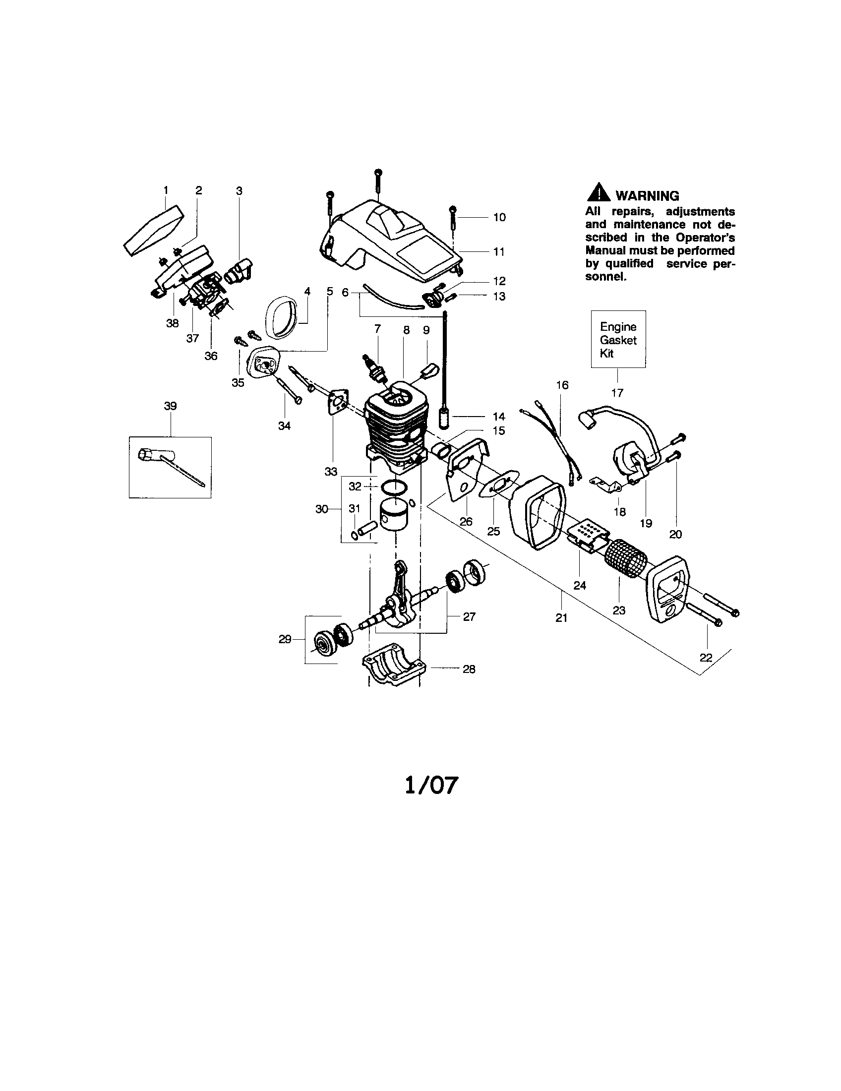 Poulan 2150 PR TYPE 6 cylinder/shield/crankshaft diagram
