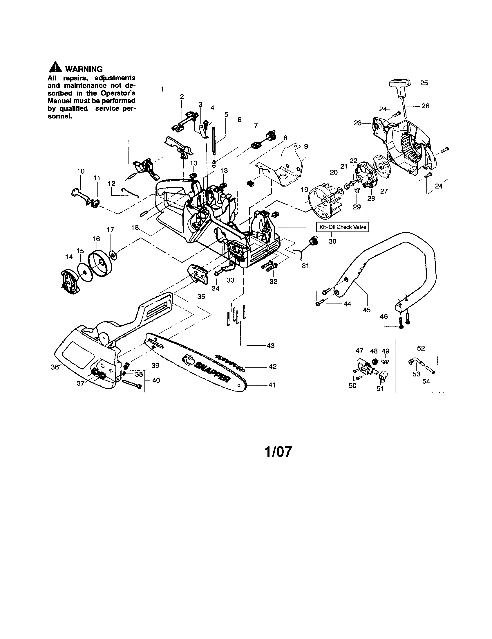 Snapper S1634LE chassis/bar/handle diagram