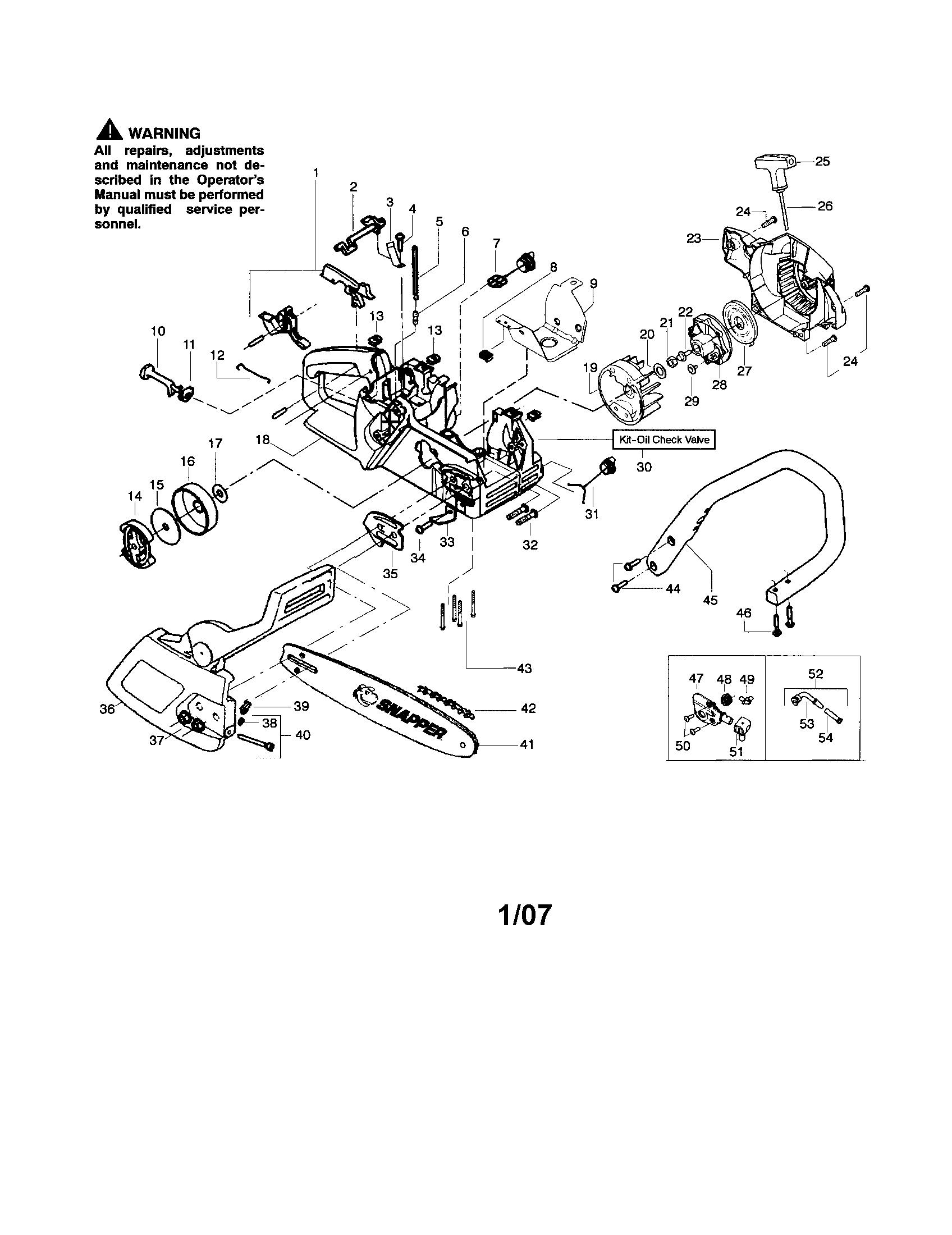 Snapper S1838LE chassis/bar/handle diagram