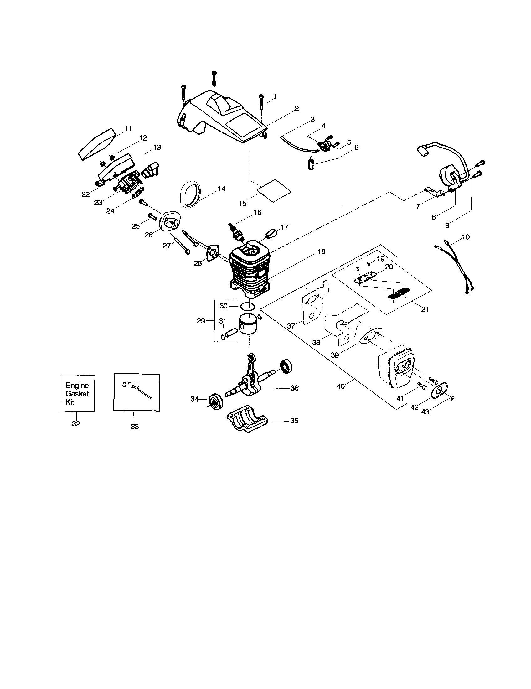 Poulan BH2160LE shield/cylinder/crankshaft diagram