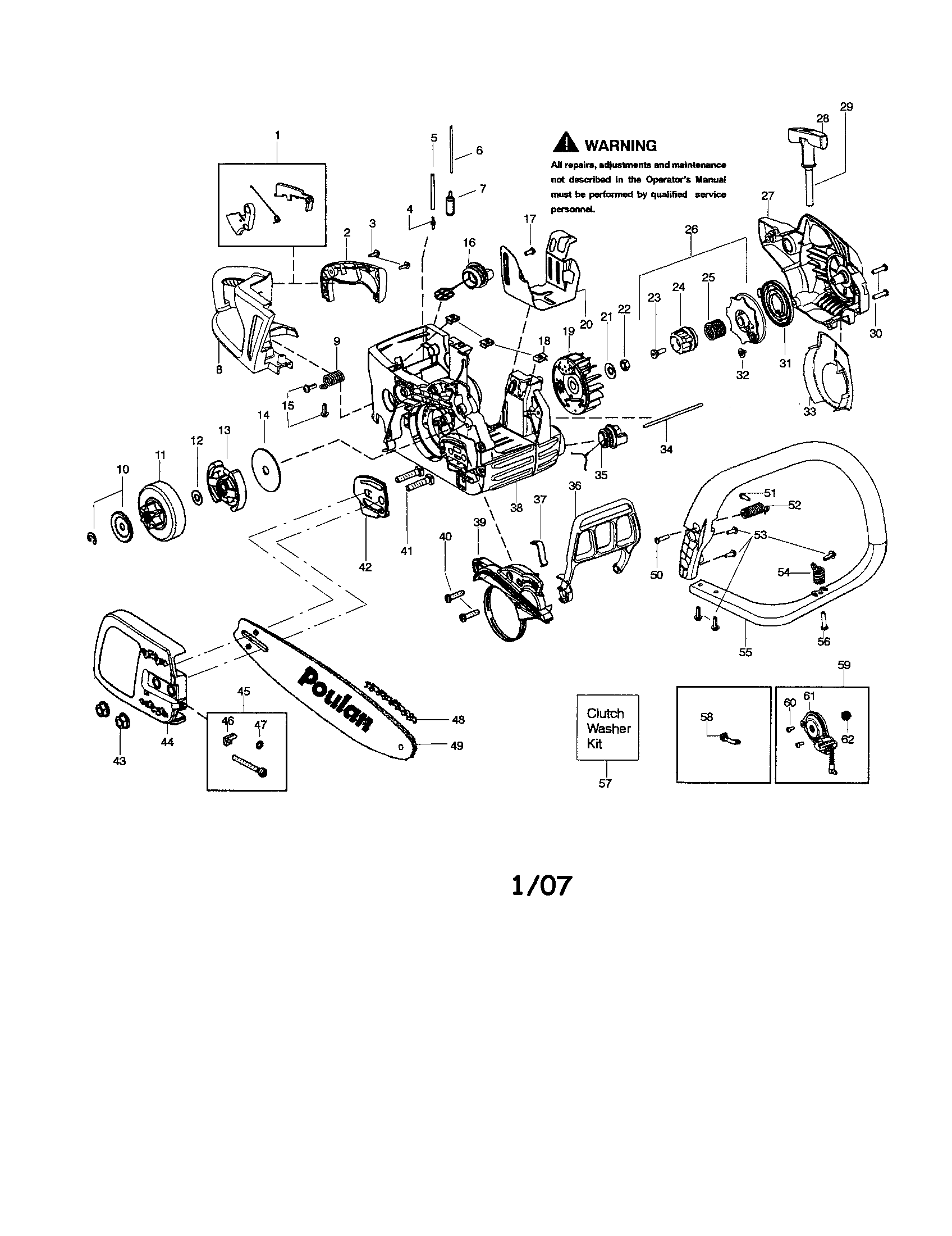 Poulan P4018AVBH TYPE 1 chassis/bar/handle diagram