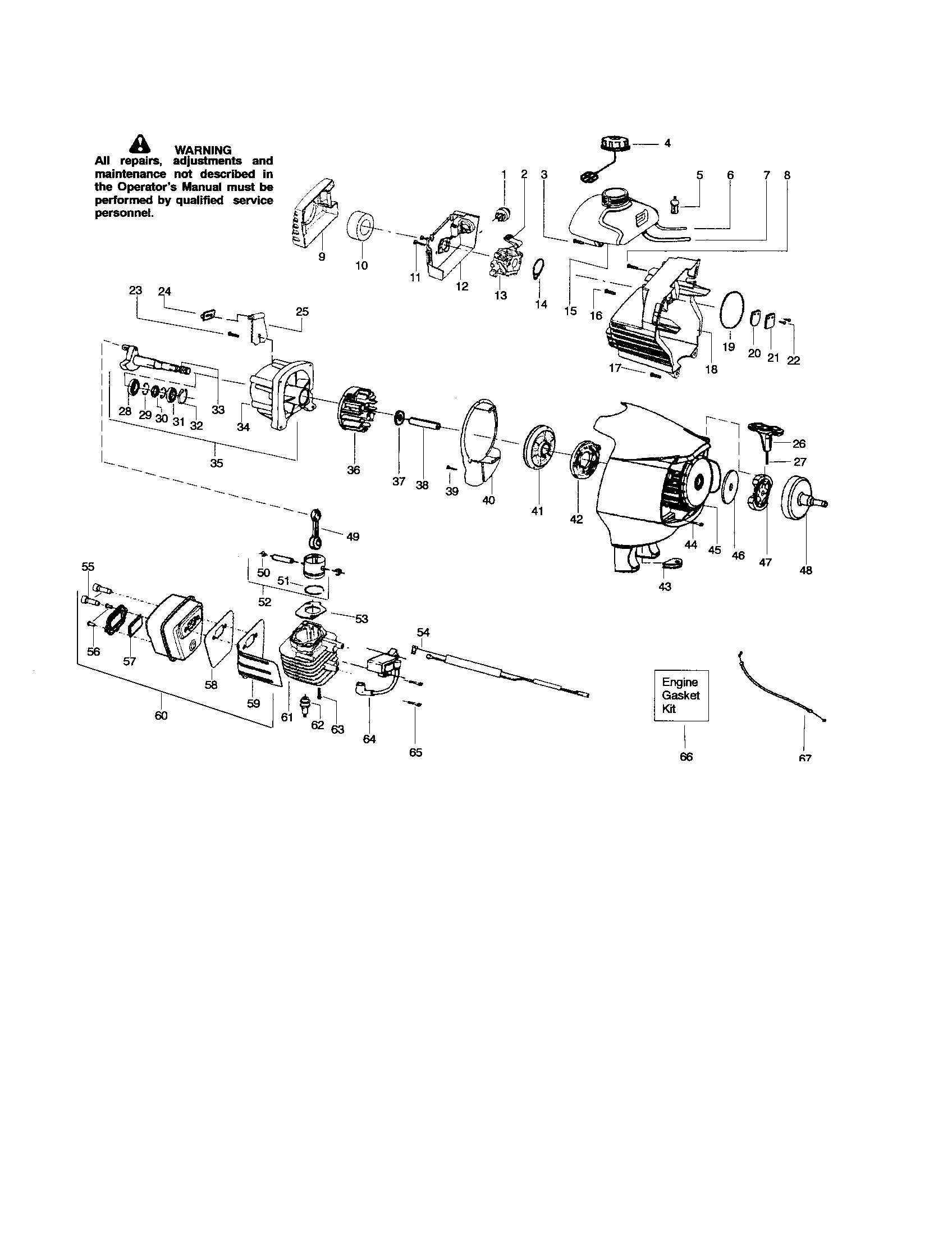 Poulan PP136E cylinder/crankshaft/crankcase diagram