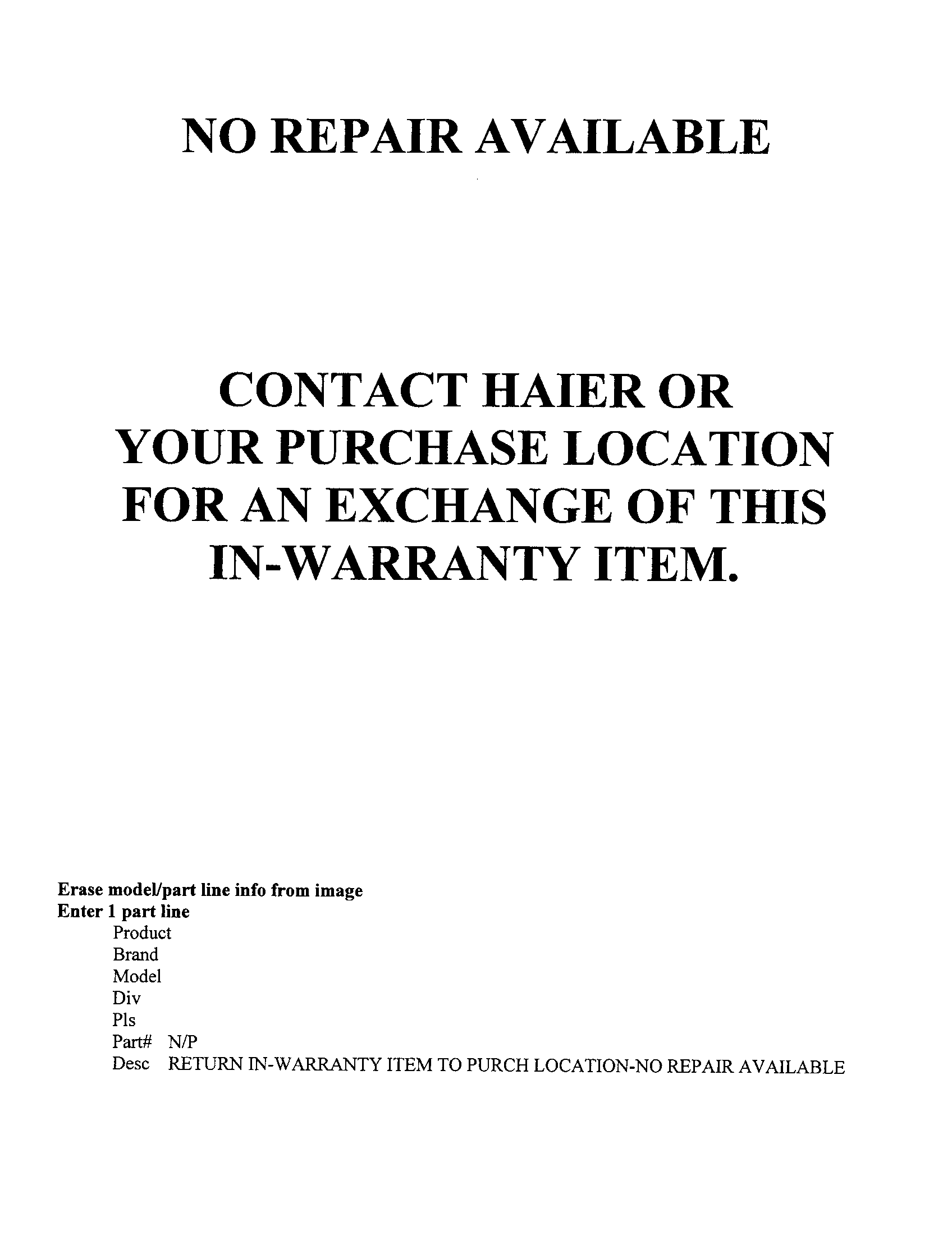 Haier BC-1401 no repair available diagram