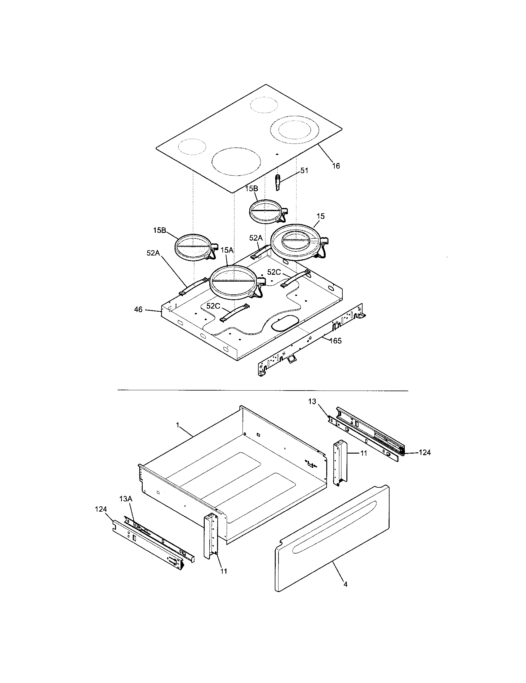Frigidaire CFES366FB2 top/drawer diagram