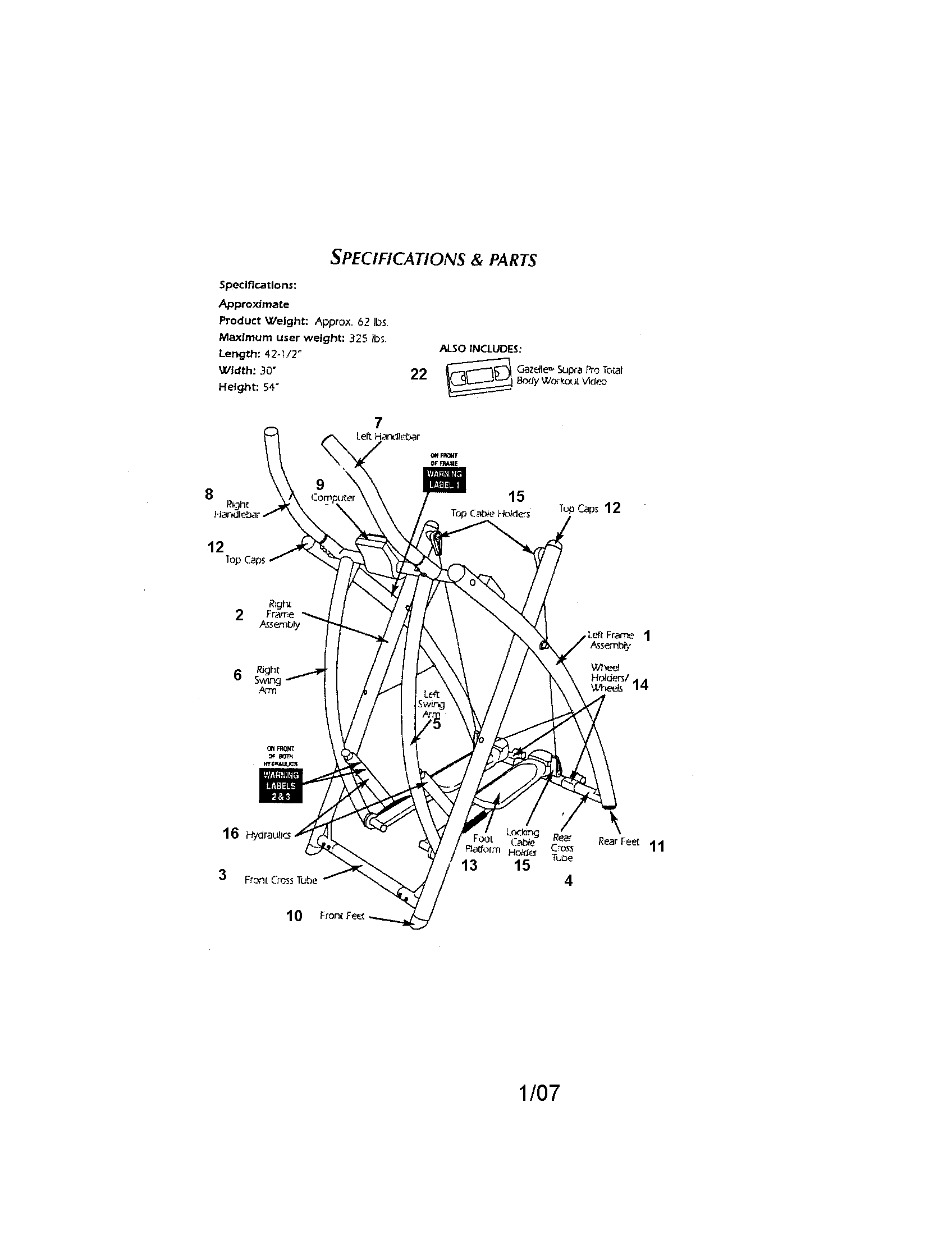 Fitness Quest 562145002 gazelle supro pro diagram