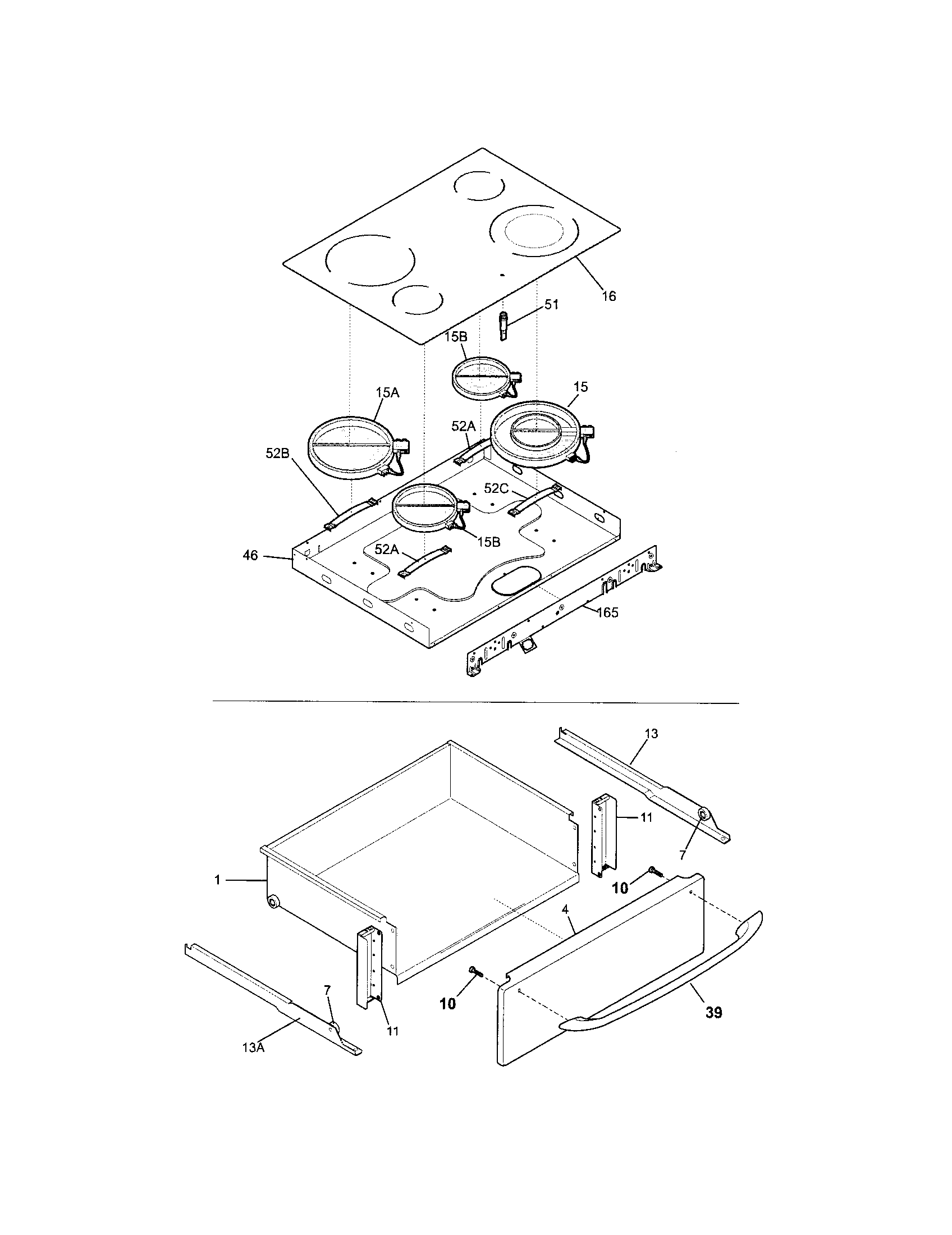 Frigidaire CFES365EC4 top/drawer diagram