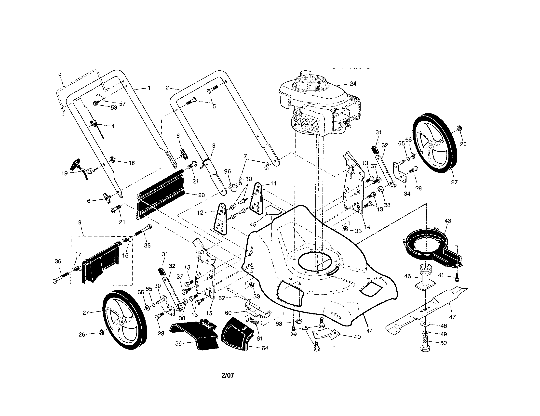 Craftsman 917376092 handle/engine/housing diagram
