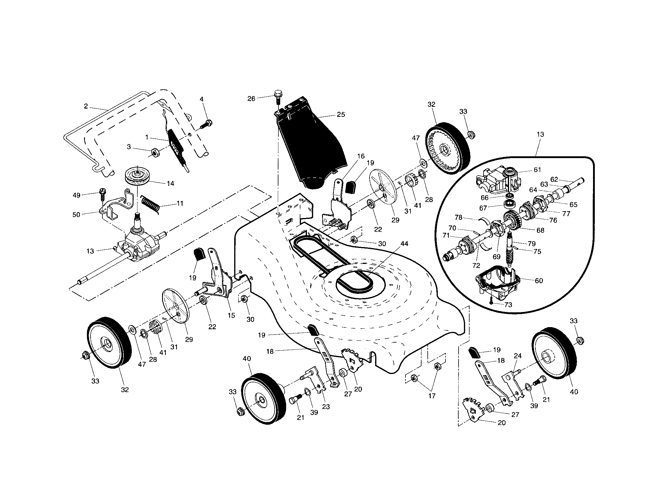 Craftsman 917370532 drive control/gear case/wheels diagram