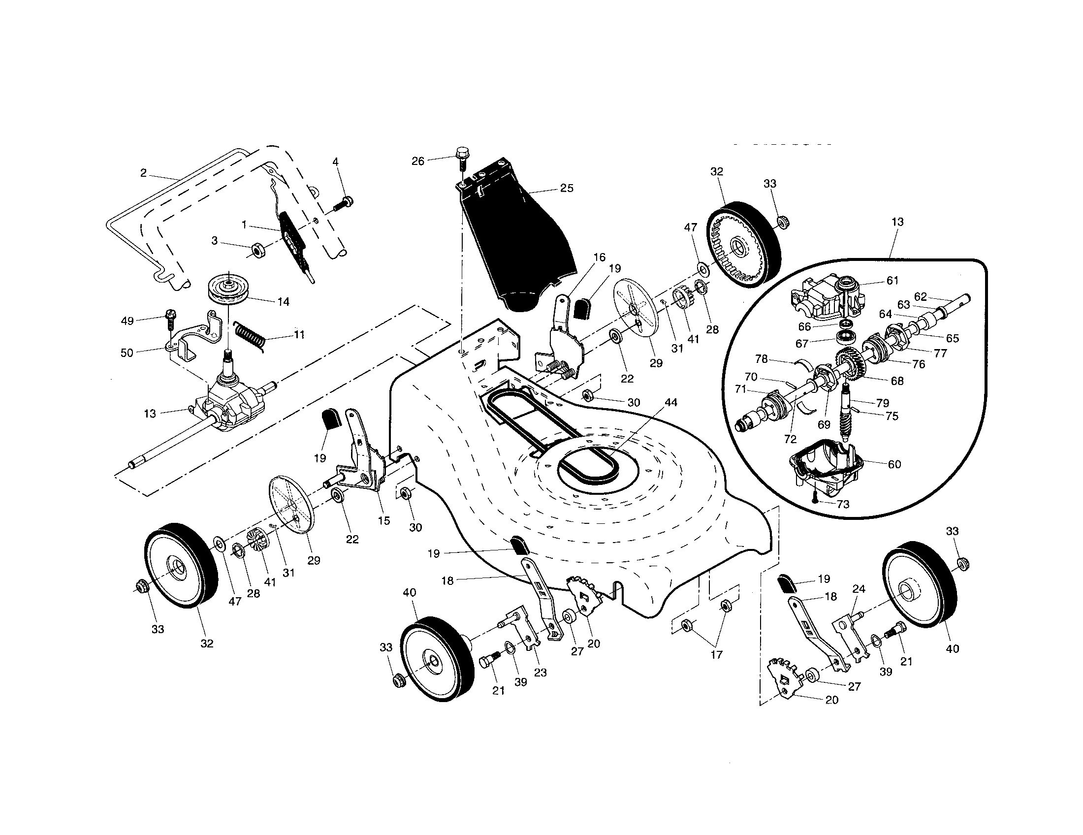 Craftsman 917370541 drive control/gear case/wheels diagram