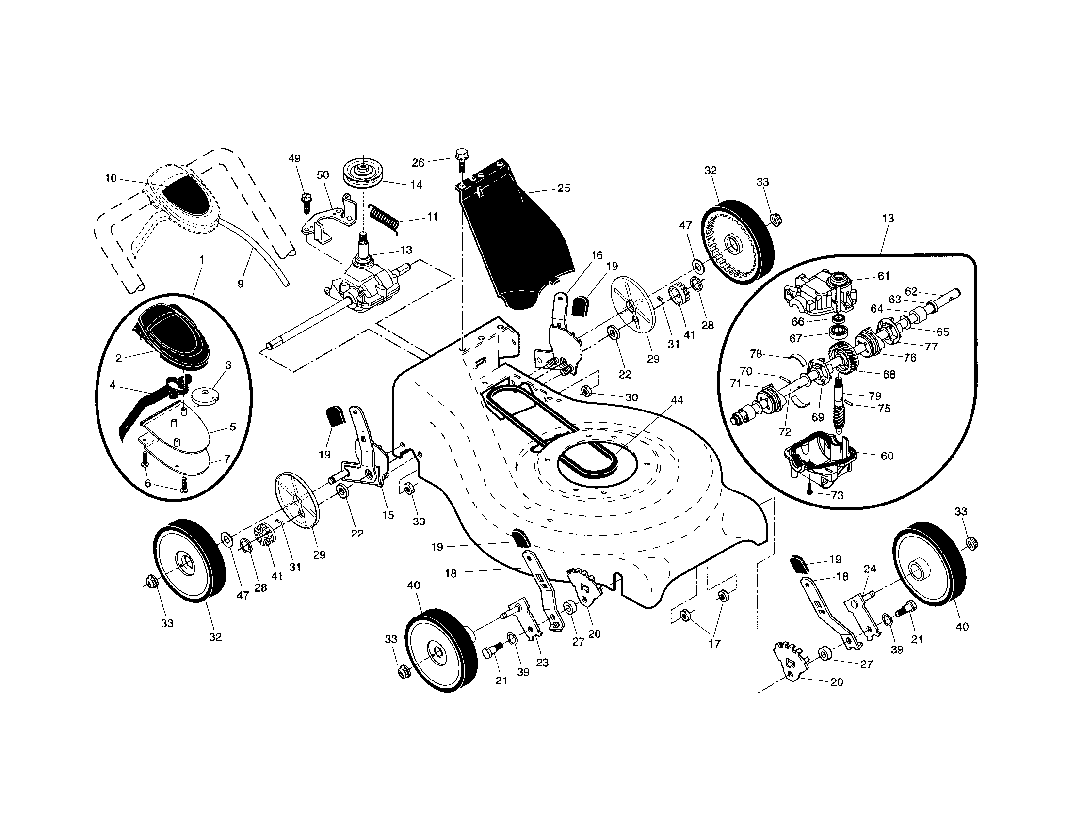 Craftsman 917370581 drive control/gear case/wheels diagram