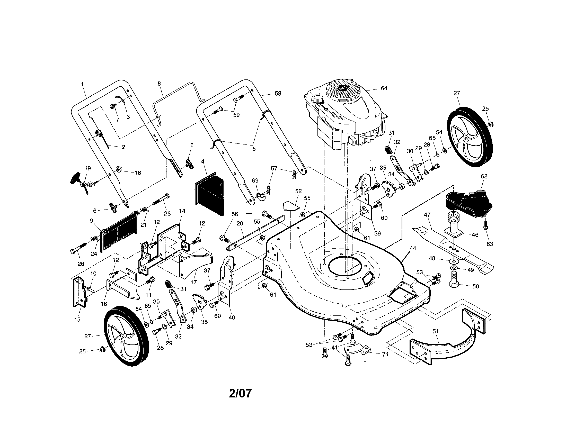 Craftsman 91737127 engine/housing/handle diagram