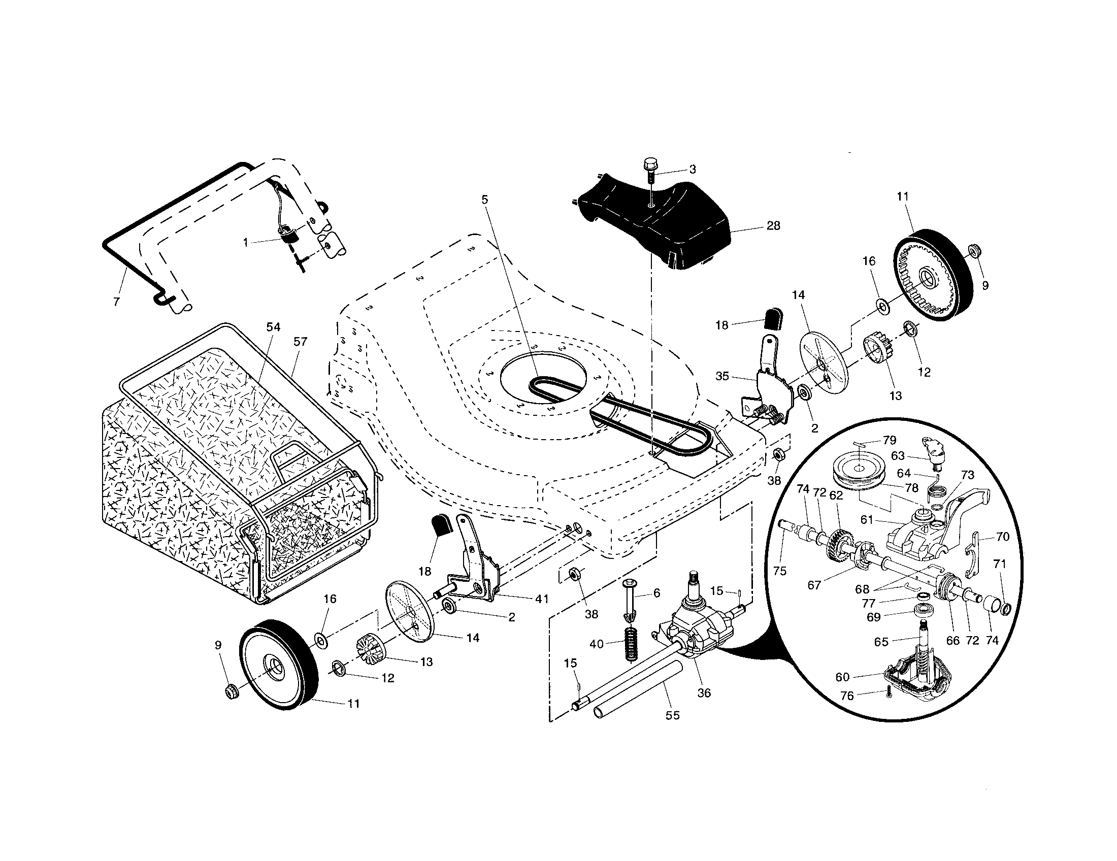 Craftsman 91737127 drive control/gear case/wheels diagram