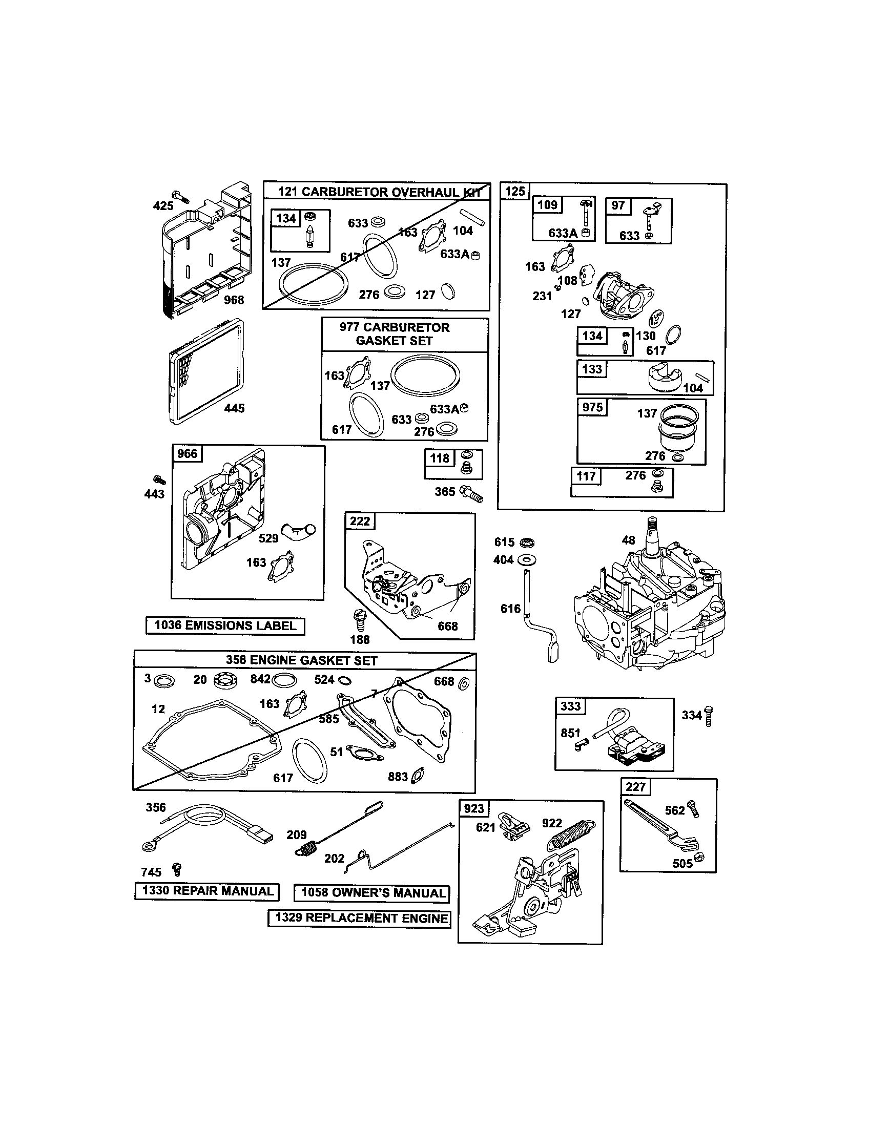 Craftsman 91737127 carburetor/short block/gasket set diagram