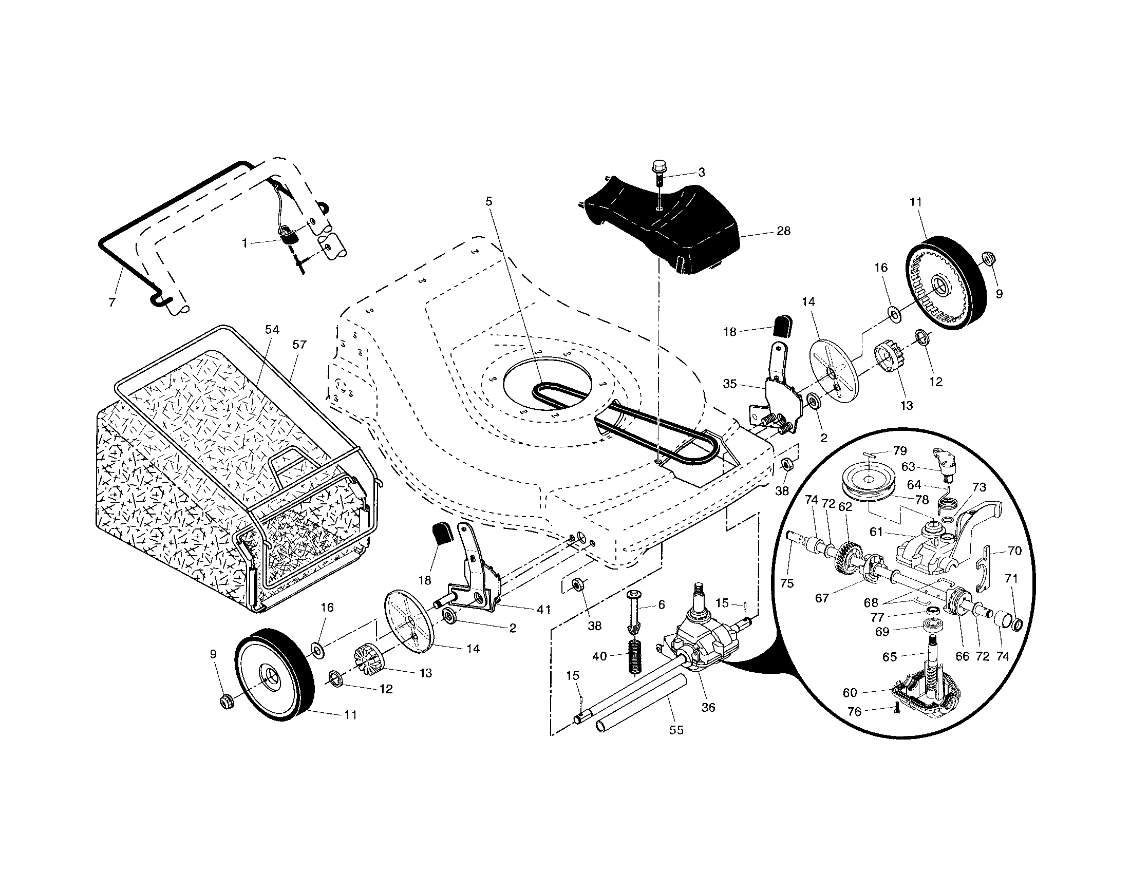 Craftsman 917371601 drive control/gear case/wheels diagram